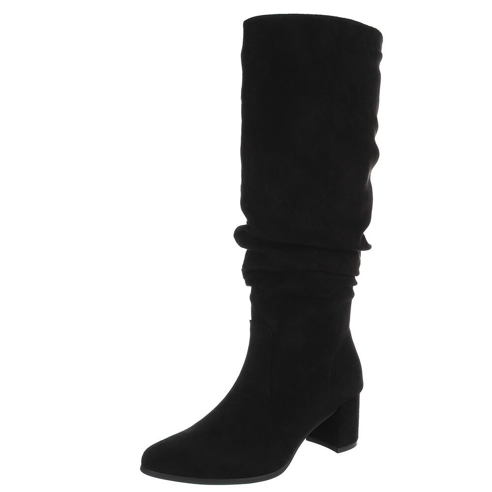 Ital-Design Damenstiefel kniehoch mit Blockabsatz und Raffungen Stiefel (92002424) Blockabsatz Stiefel in Schwarz