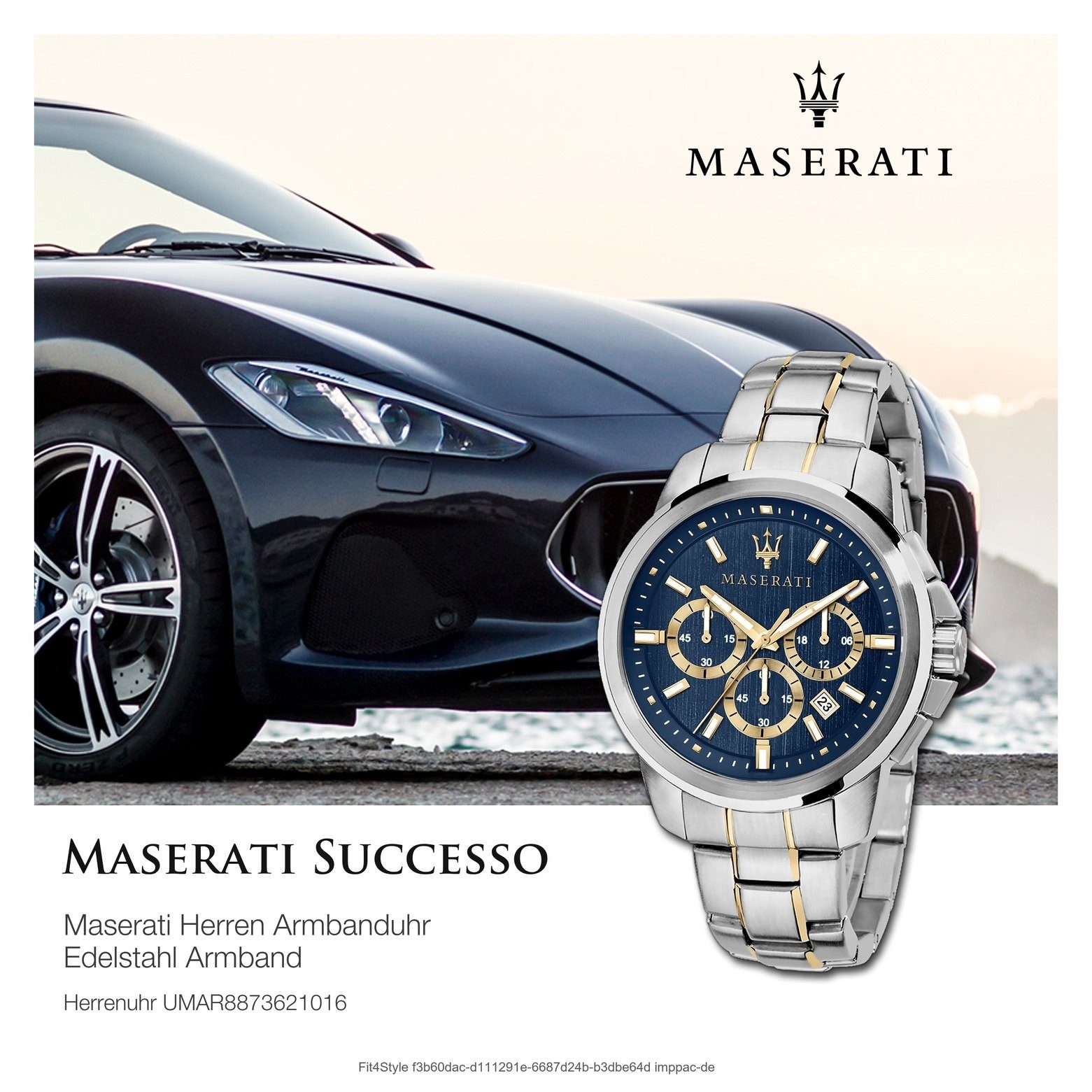 Herren MASERATI blau, 52x44mm) Herrenuhr (ca. Maserati rund, Made-In gold groß Edelstahlarmband, Italy Chronograph Uhr bicolor, Chronograph,