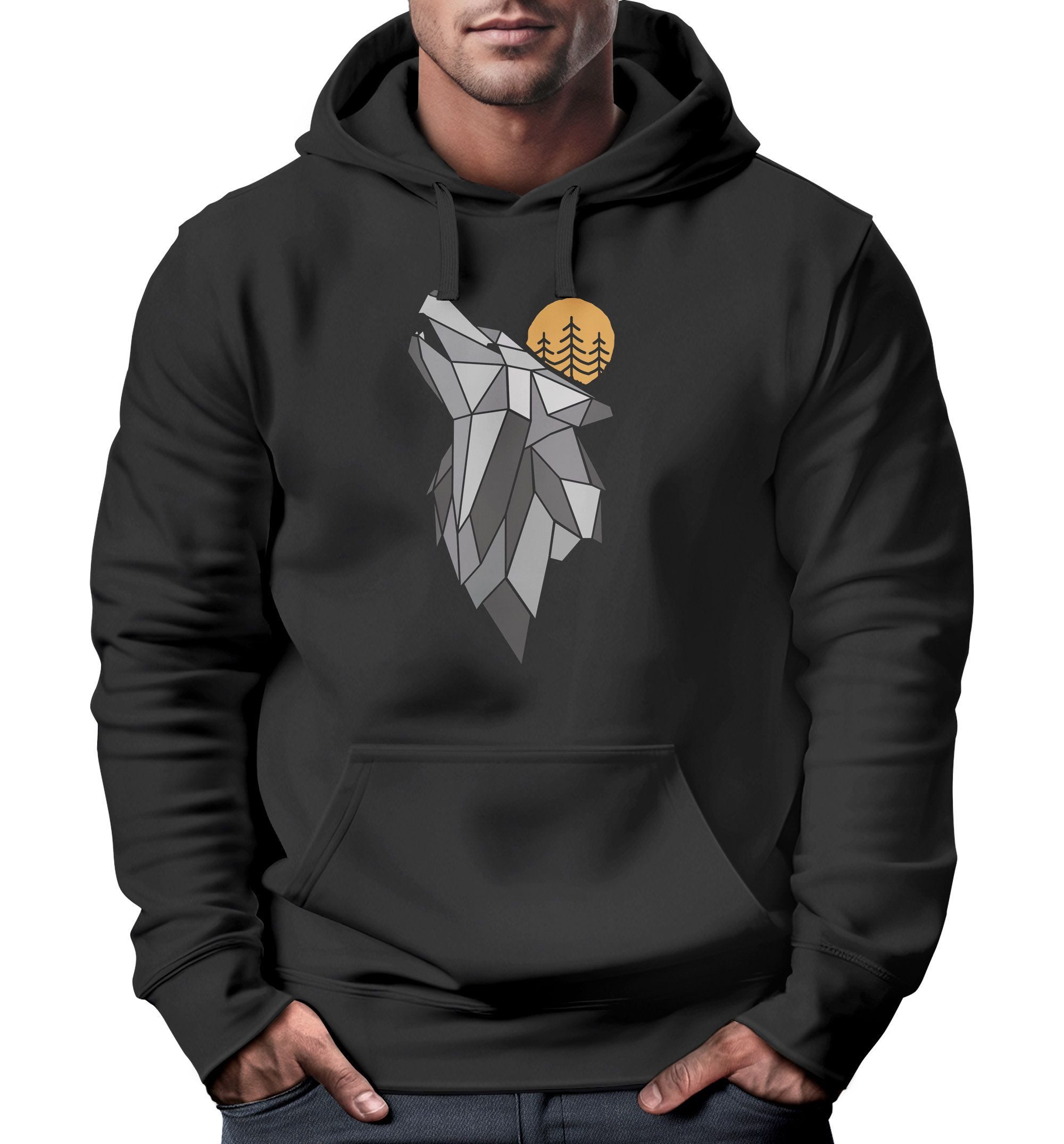 Neverless Hoodie Hoodie Herren Wolf Print Wald Wildnis Outdoor Natur Tiermotiv Fashion