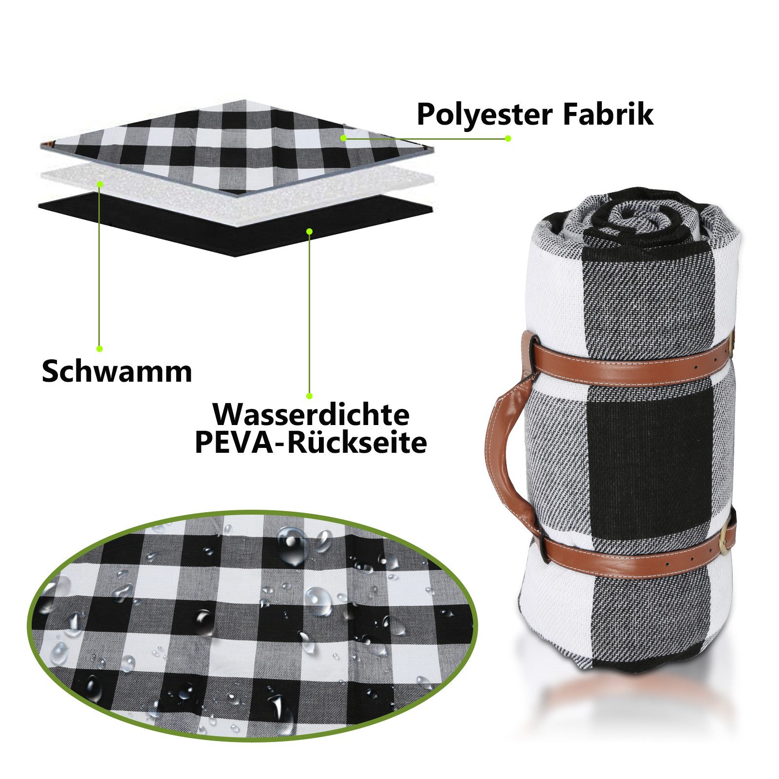 Picknickdecke 200x200cm Reisedecke Wasserdicht,mit Tragegriff,für Outdoor,Camping, Clanmacy, Faltbar, Aufrollbar, Isoliert, Ultraleicht, tragbar, Wasserabweisend