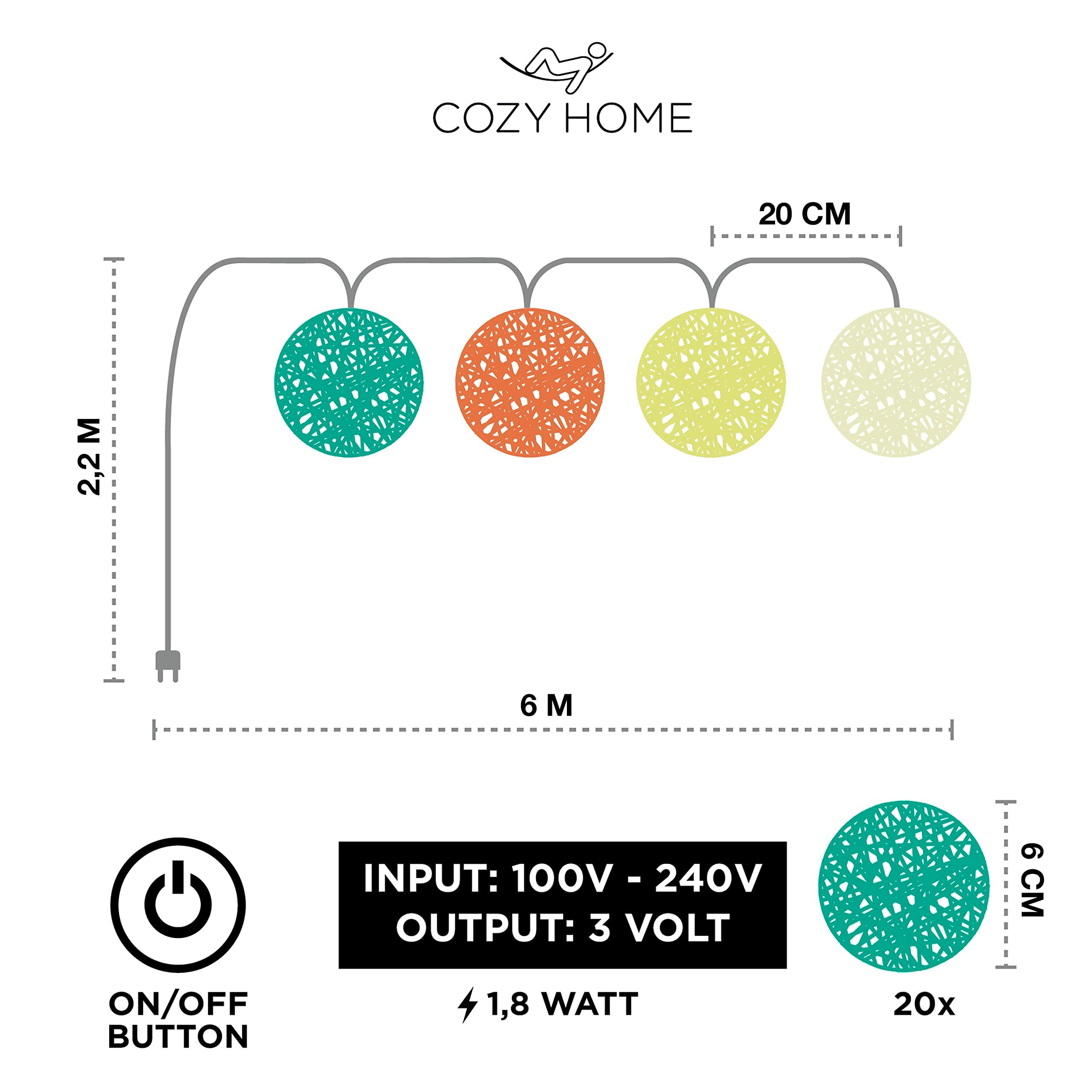 COZY HOME LED-Lichterkette Cotton Balls - Strombetrieben, 20 LED I 6m I Warmweiße LED-Cotton Ball I Hausbett Bunt Deko