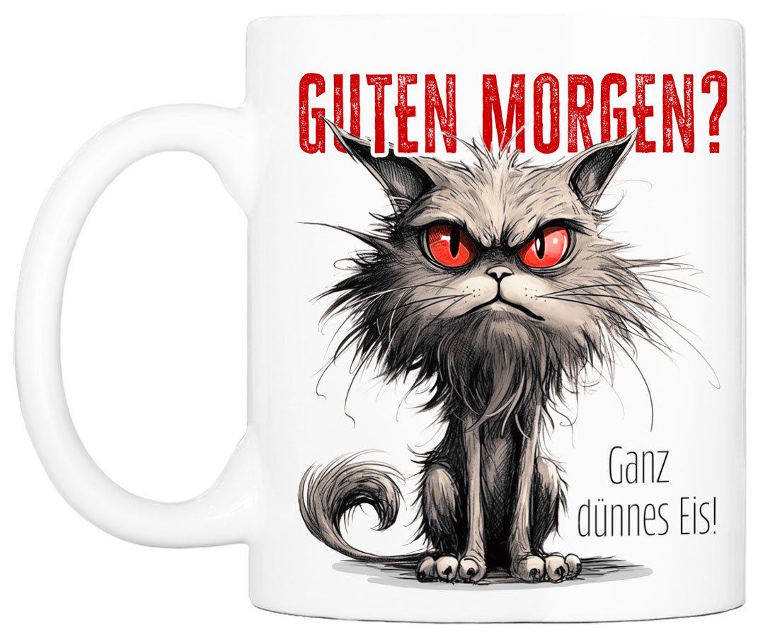 Cadouri Tasse mit Spruch 'Guten Morgen?' Kaffeetasse Büro Arbeit, Geschenk, Keramik, Kaffeebecher, Geschenkidee Arbeitskollege, lustig, Humor, 330 ml
