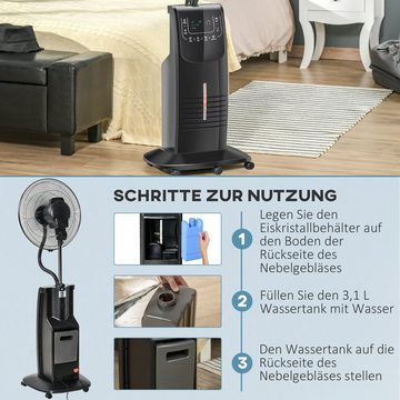 HOMCOM Standventilator mit 3,1 Liter Wasserkühlung 3 Modi, für Wohnzimmer, Schwarz