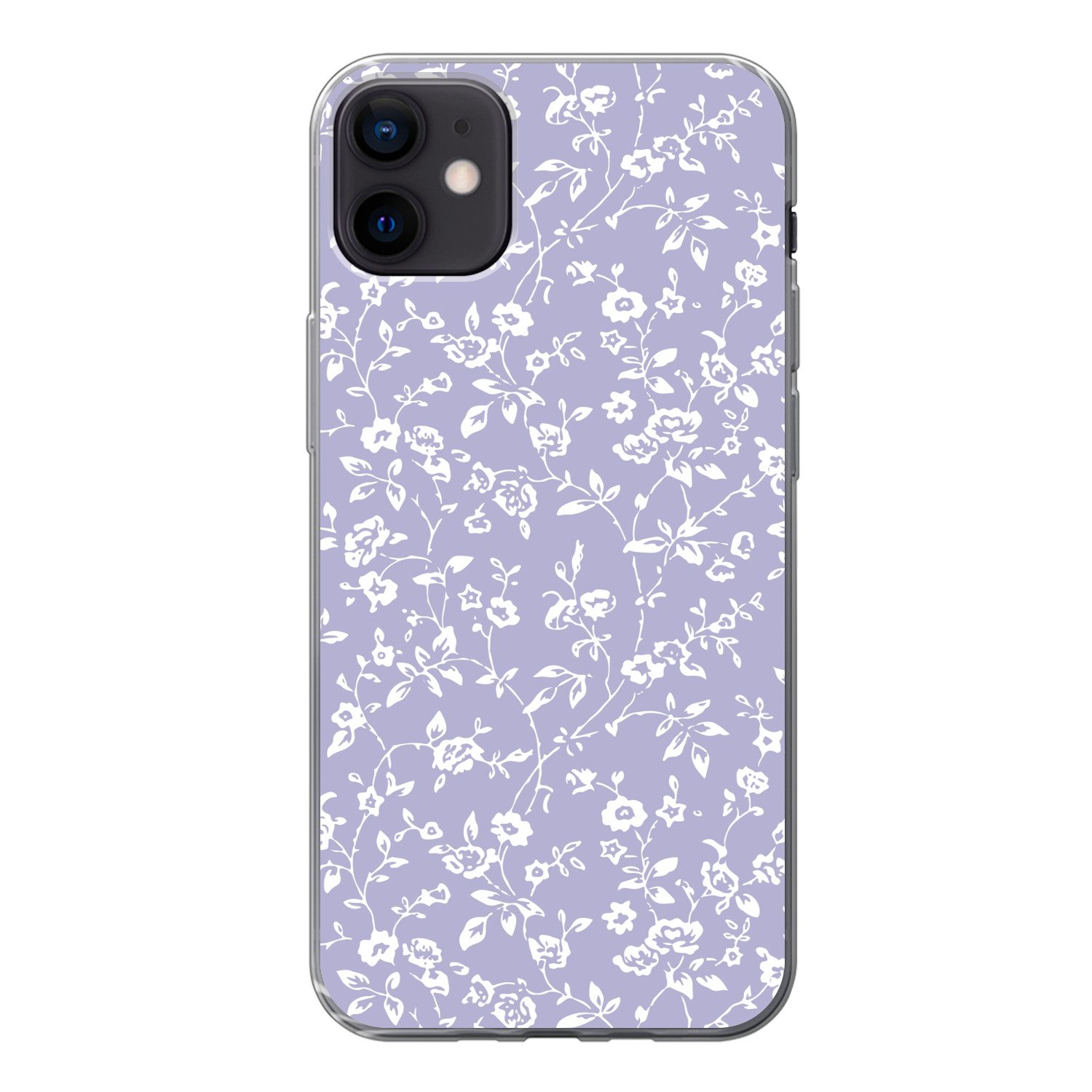MuchoWow Handyhülle für Apple iPhone 12 mini Florales Muster - Lila - Weiß - Blumen, Smartphone-Bumper, Print, Handy Schutzhülle Dünn