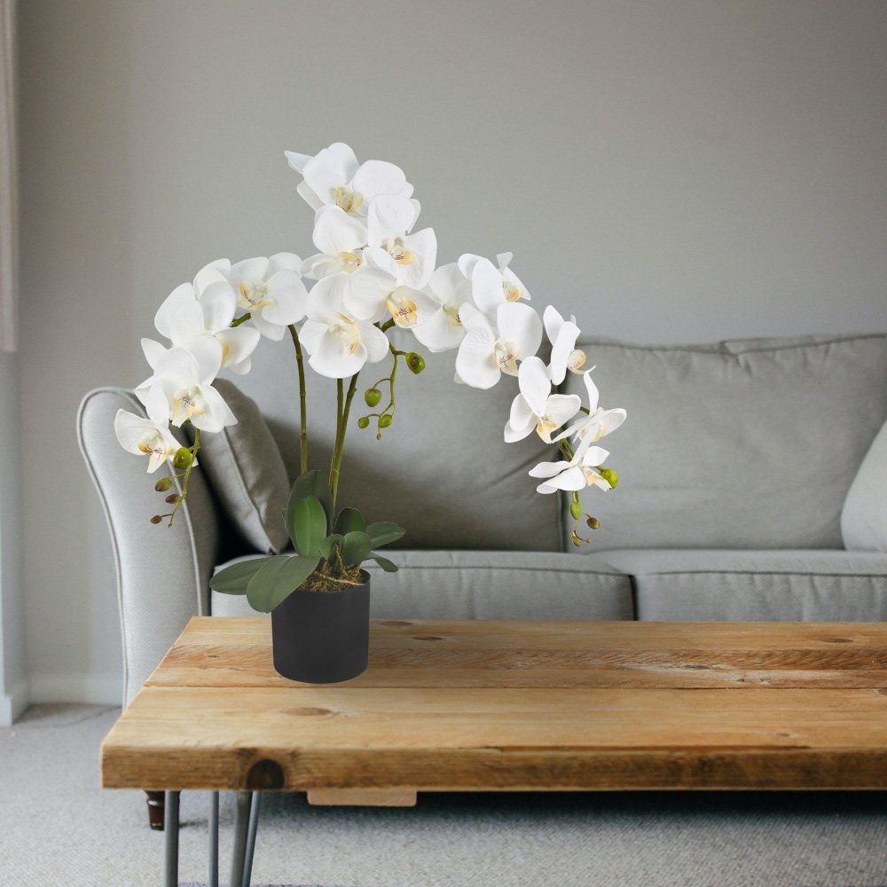 Kunstorchidee Künstliche Orchidee Kunstpflanze Pflanze Kunstblume Weiß Topf 65 cm Orchidee, Decovego, Höhe 65 cm – Bild 4 von 5