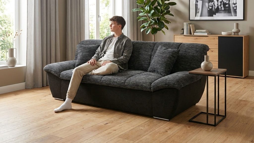 OTTO home 3-Sitzer Salltum 232 cm breit, formschön, komfortabel, mit Ziernähen in Rücken und im Sitz, pflegeleichter Bezug