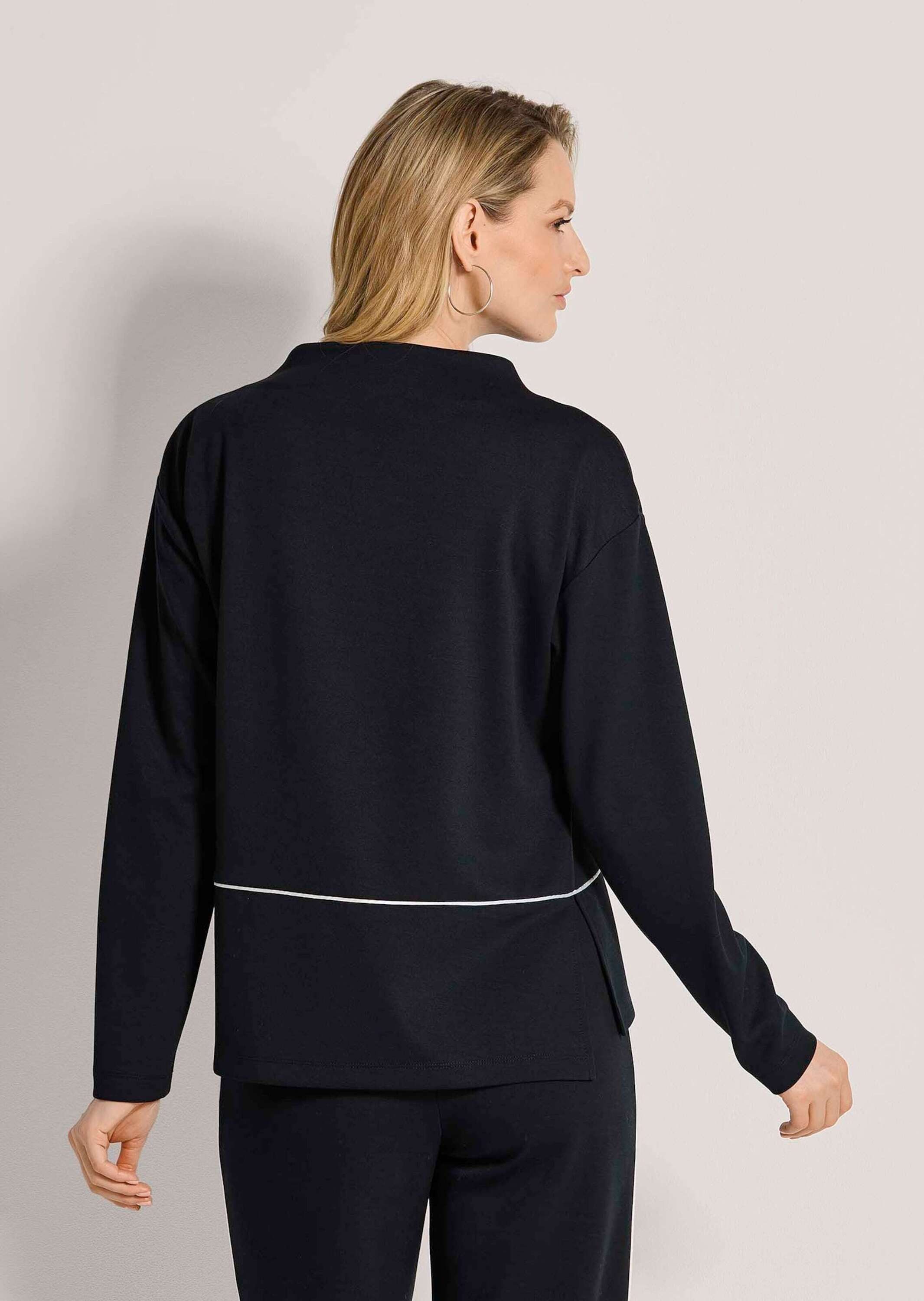 MADELEINE Langarmshirt Sportives Sweatshirt mit Stehkragen Überschnittene Schultern, Kontrastpaspelierung & Seitenschlitze – Bild 2 von 5
