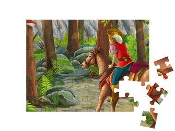 puzzleYOU Puzzle Cartoon-Szene mit einem Reiter im Wald, 48 Puzzleteile, puzzleYOU-Kollektionen Fabel, 100 Teile