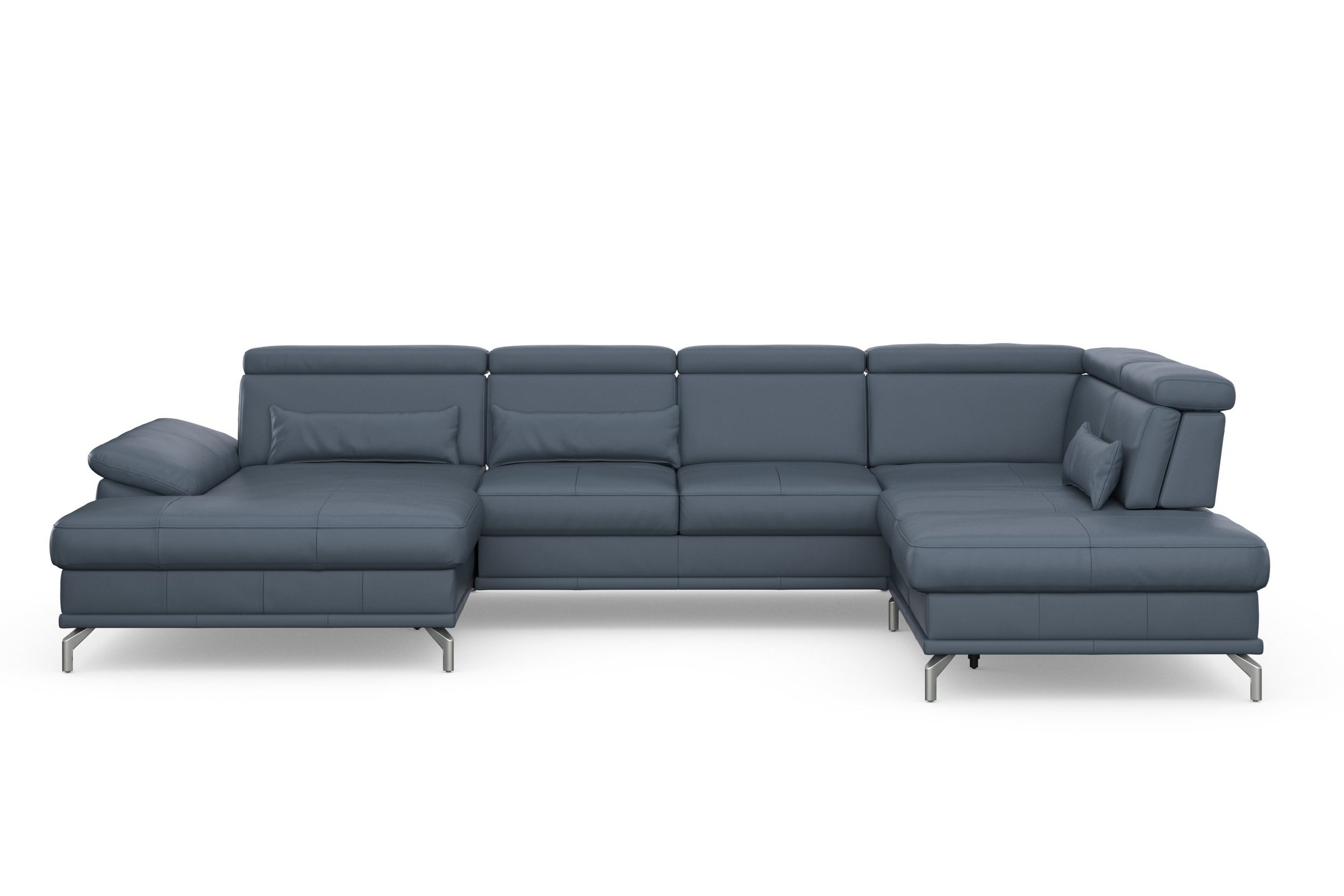 Wohnlandschaft CABRIO U-Form, mit Sitztiefenverstellung, Arm- und Kopfteilverstellung Naturleder Graublau von SIT&MORE