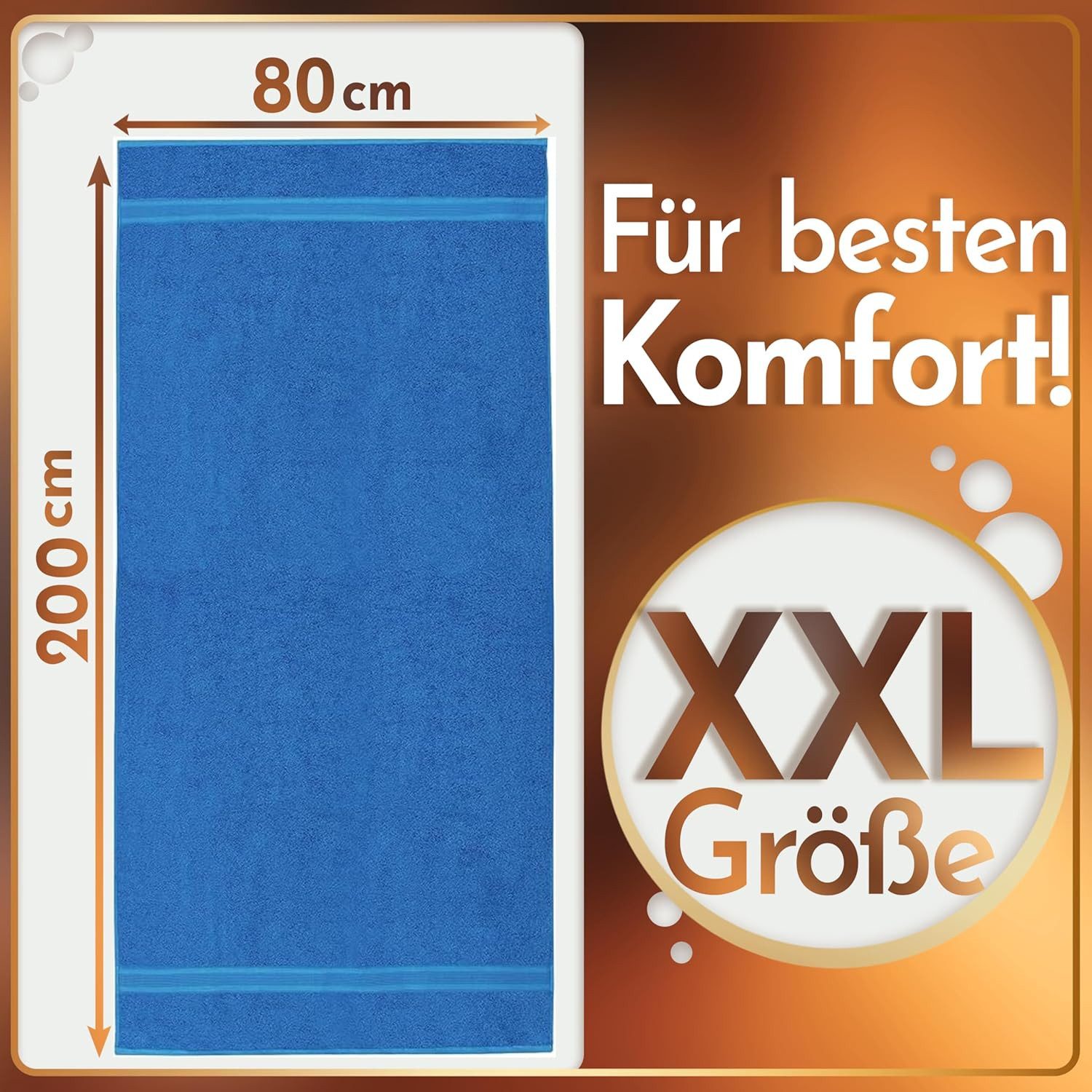 NatureMark Saunatuch Frottier Saunatücher 80x200cm, 100% Baumwolle (2-St), Premium Qualität SAUNATUCH Sauna-Handtuch, 80x200cm, Royal blau – Bild 3 von 5