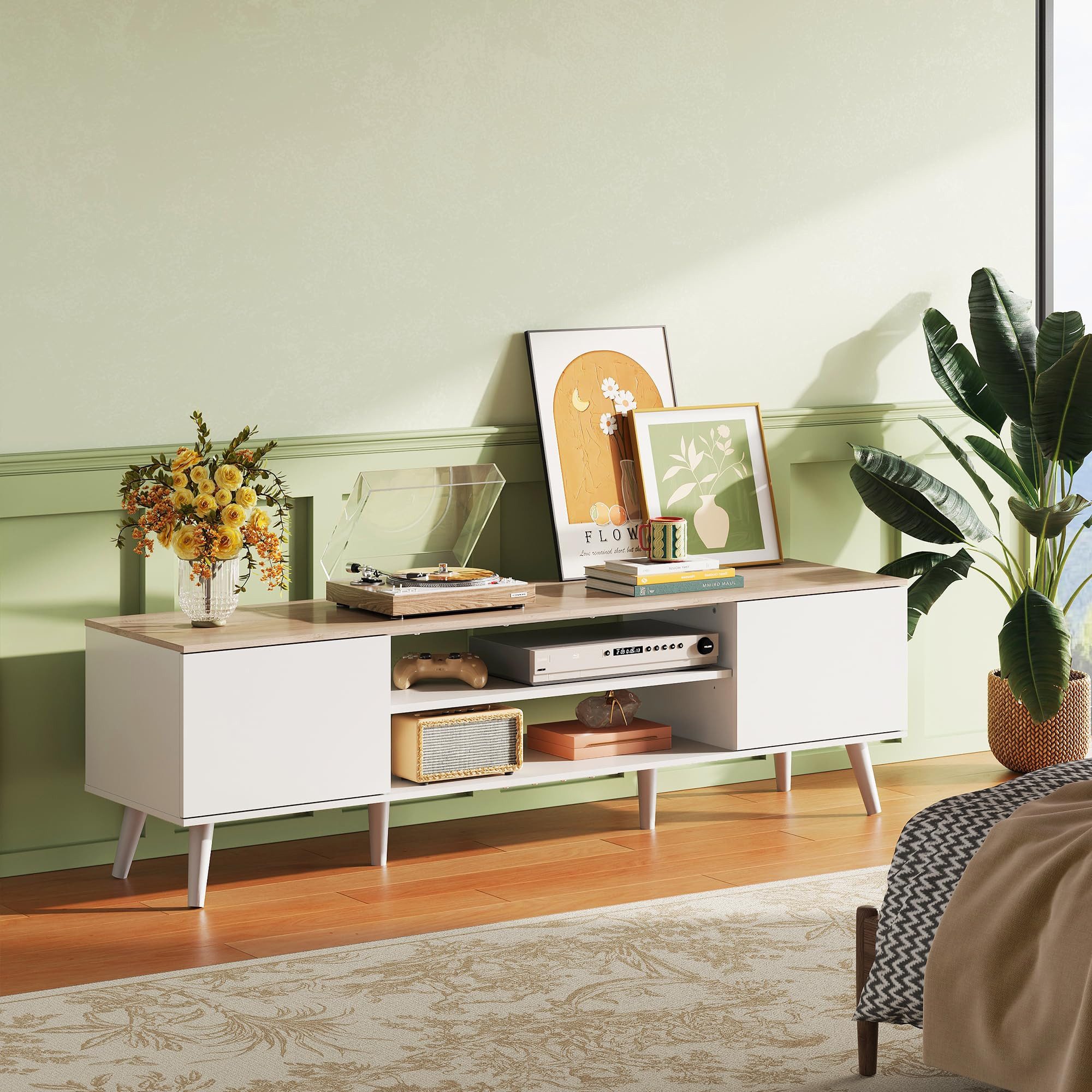 WLIVE TV-Schrank Lowboard mit 2 Türen, Fernsehschrank für Fernseher bis zu 55/60 Zoll, (Packung, 160 cm lang) verstellbare Ablagen, für Wohnzimmer, Schlafzimmer