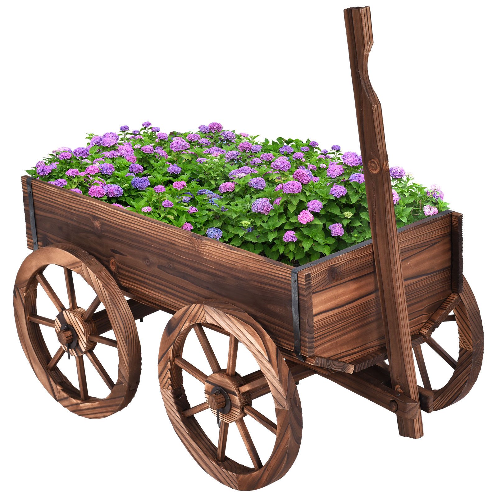 COSTWAY Blumenkasten, Blumenwagen Holz, Pflanzwagen 4 Rädern, Blumentopf
