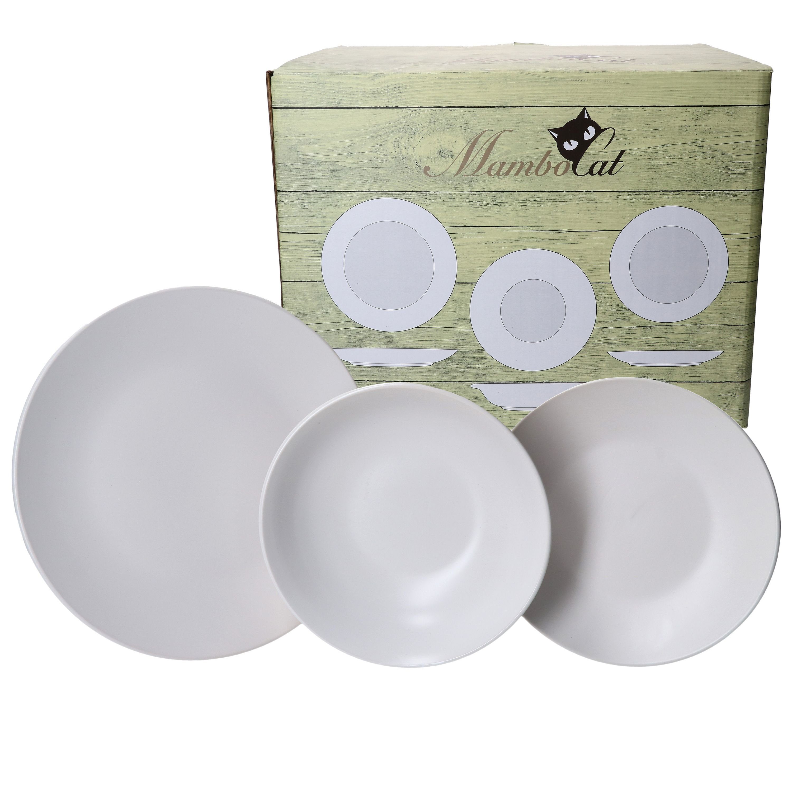 MamboCat Teller-Set 18tlg. Tellerset White Biata für 6 Personen weiß matt Steingut