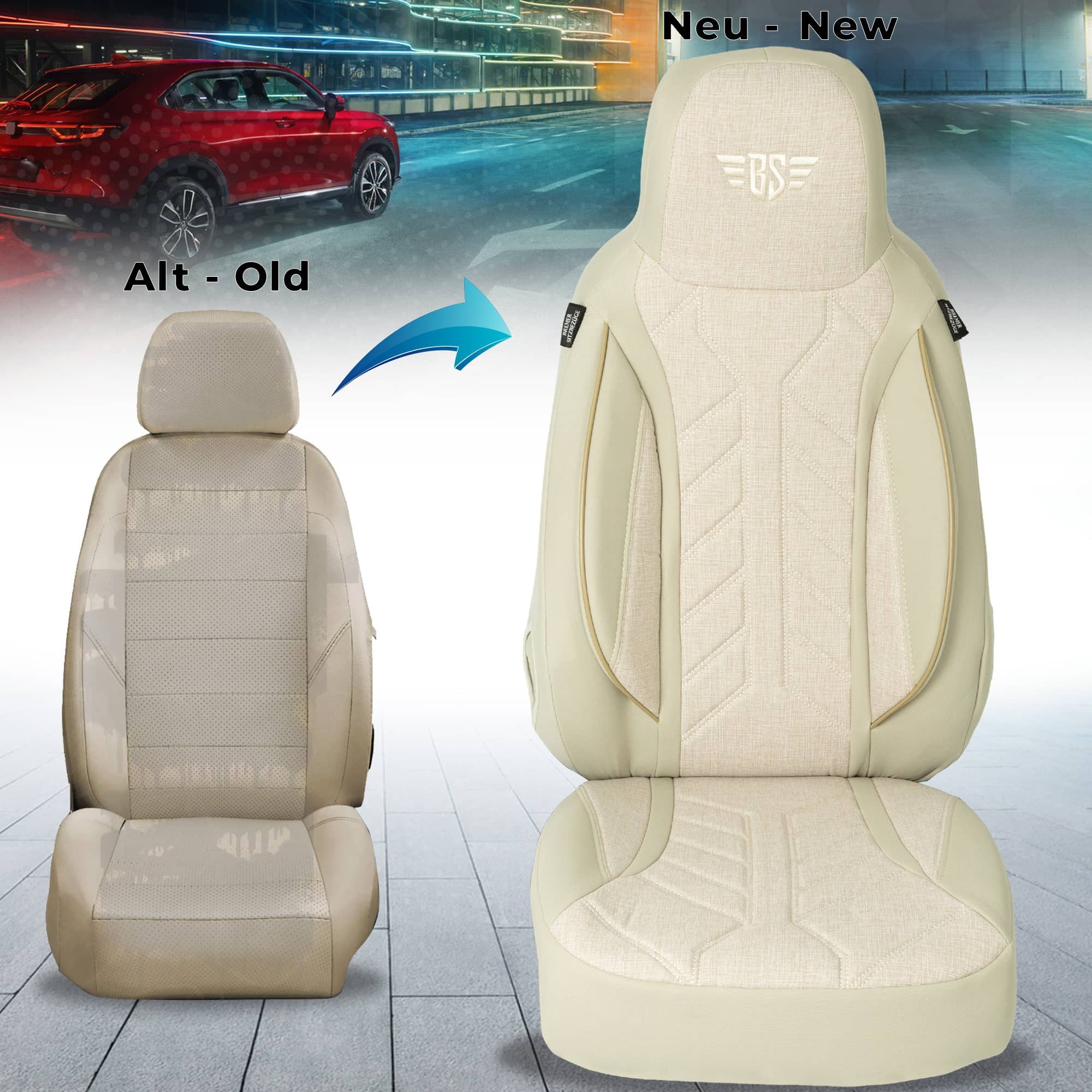 BREMER SITZBEZÜGE Autositzbezug für Nissan Townstar Bj ab 2021 (PLKT205), Set, Schonbezüge Sitzbezüge Fahrer und Beifahrer, in Beige