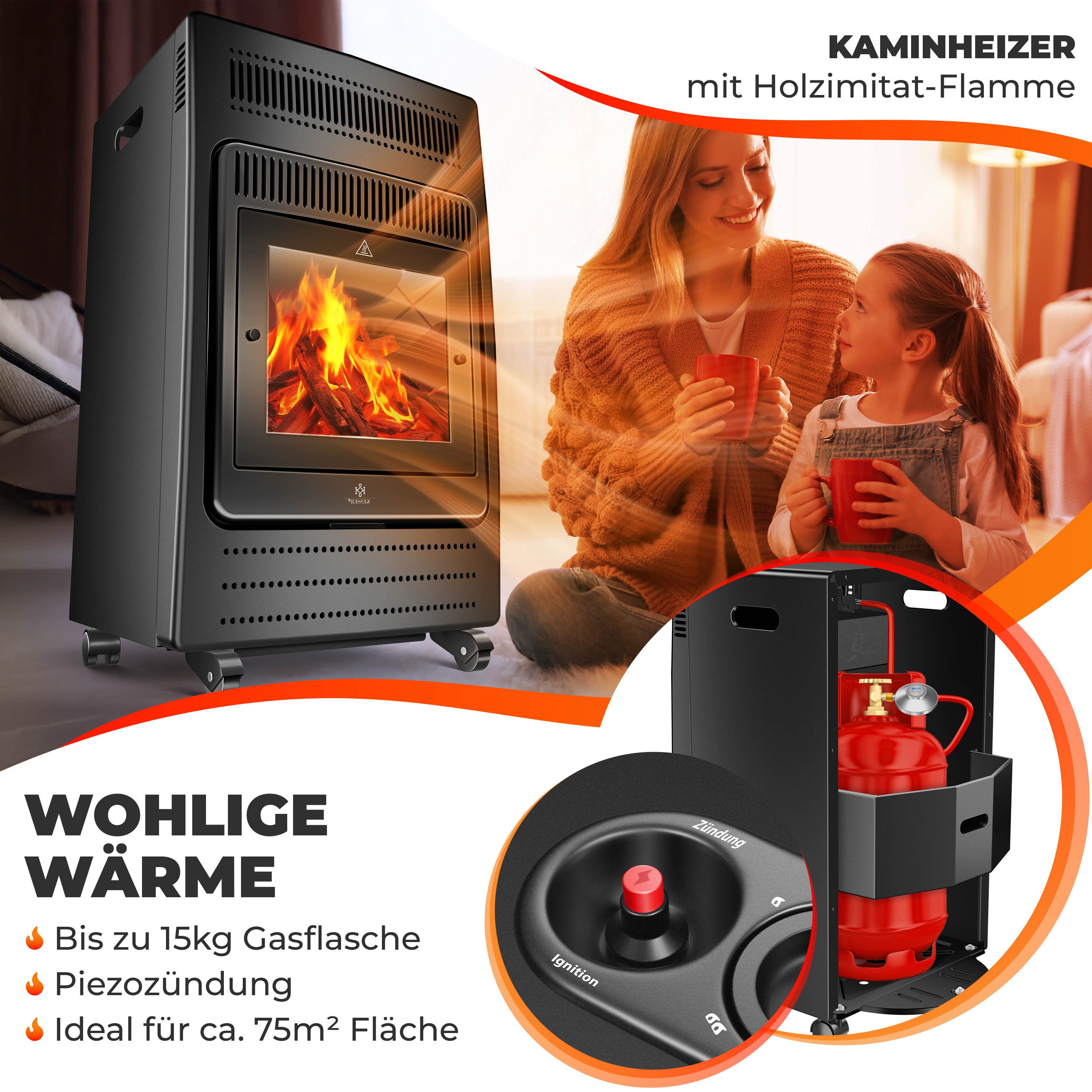 KESSER Terrassenstrahler, 3400 W, Gasheizer Gasheizofen Heizstrahler 3,4 kW Gas Kamin