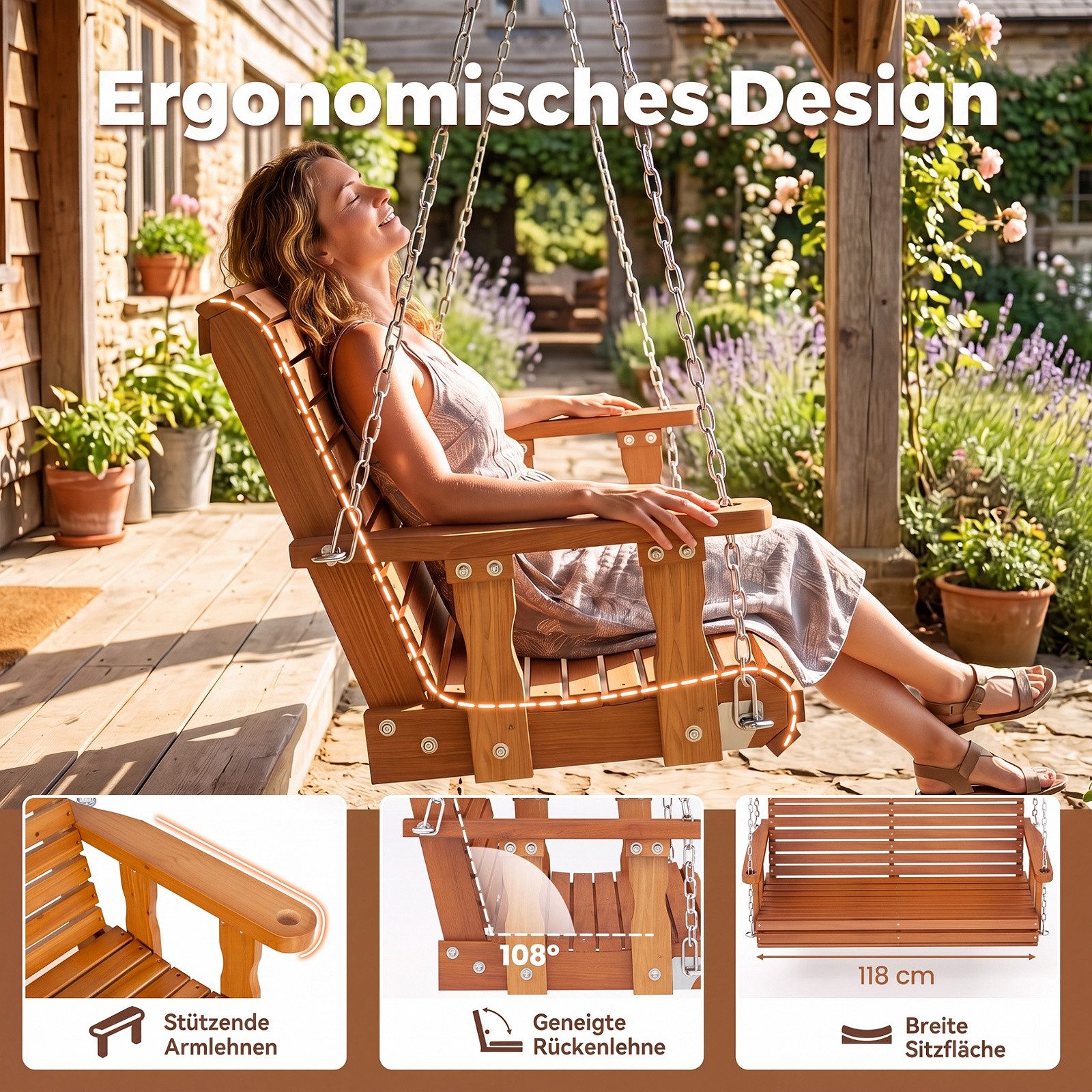 COSTWAY Hollywoodschaukel, Hängebank outdoor, 2-Sitzer Schaukelbank
