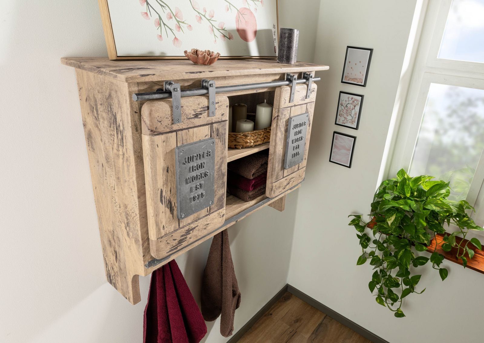 Massivmoebel24 Wandgarderobe (Wandgarderobe Mango 90x30x75 whitewash günstig online kaufen