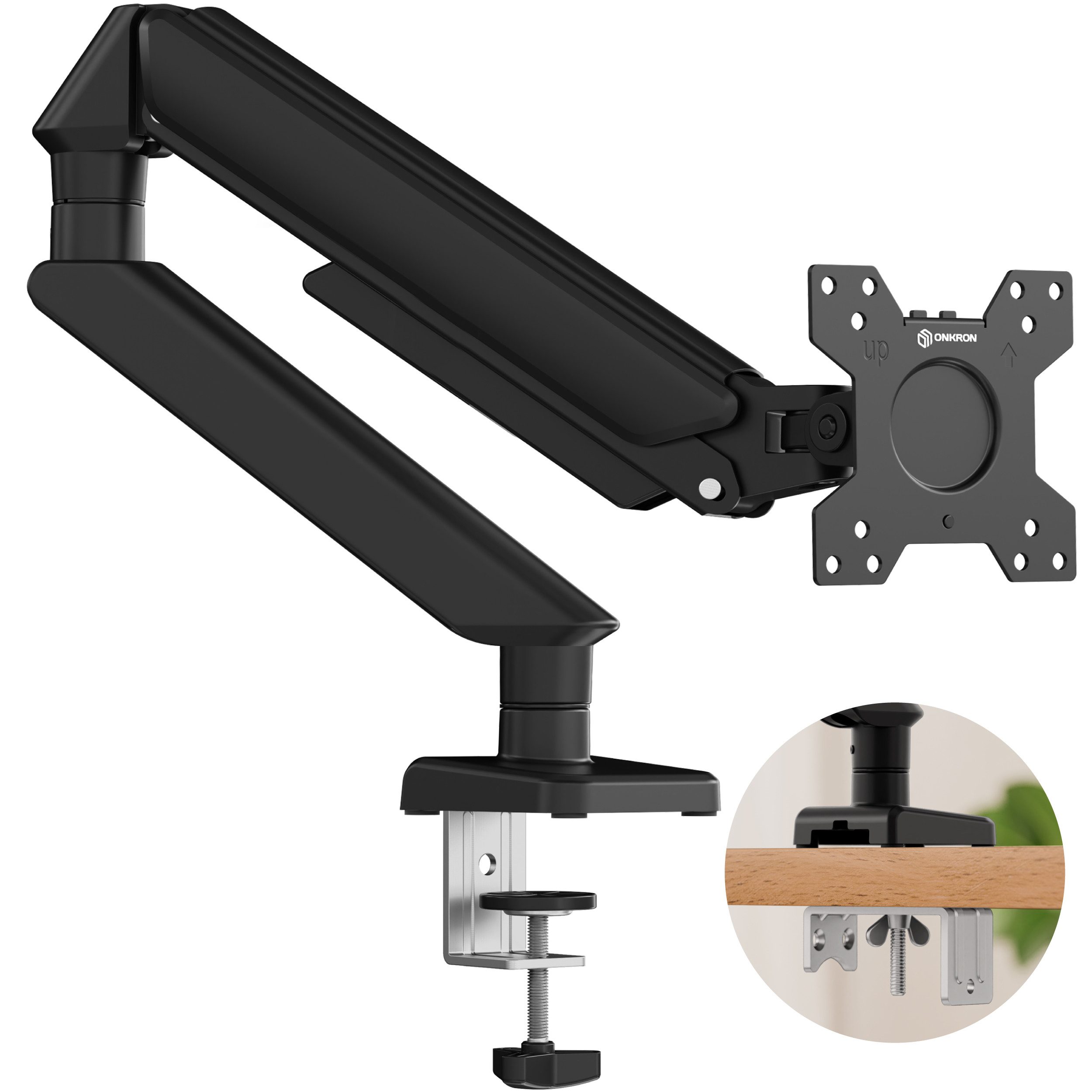 ONKRON Monitor-Halterung 13-32 Zoll, bis 8 kg, VESA 75x75-100x100, G45-B, (bis 32,00 Zoll, neigbar, schwenkbar, drehbar, Gasdruckfeder, Kabelmanagement)