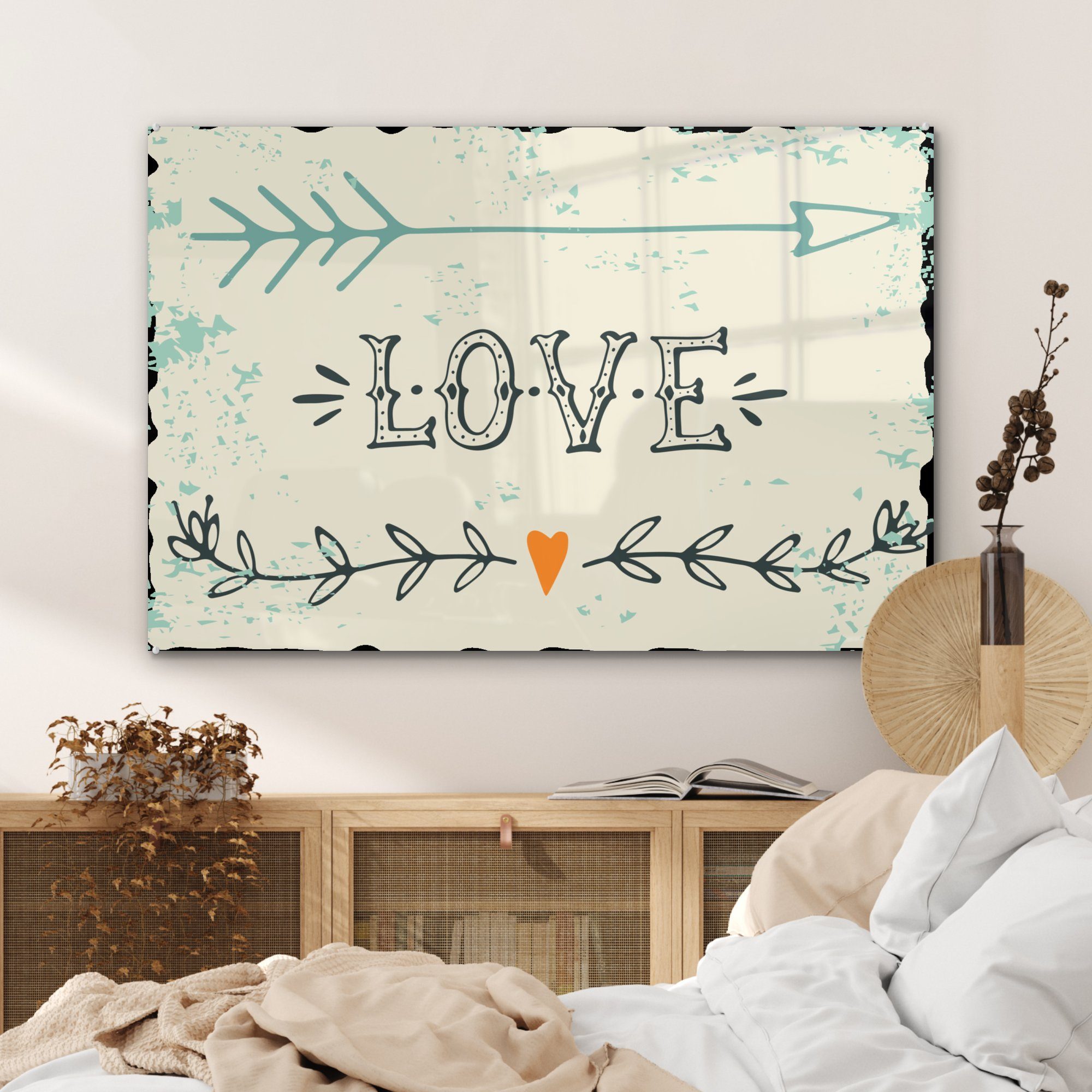 MuchoWow Acrylglasbild Zitat "Liebe" weißem Wohnzimmer & Schlafzimmer St), auf (1 Hintergrund, Acrylglasbilder