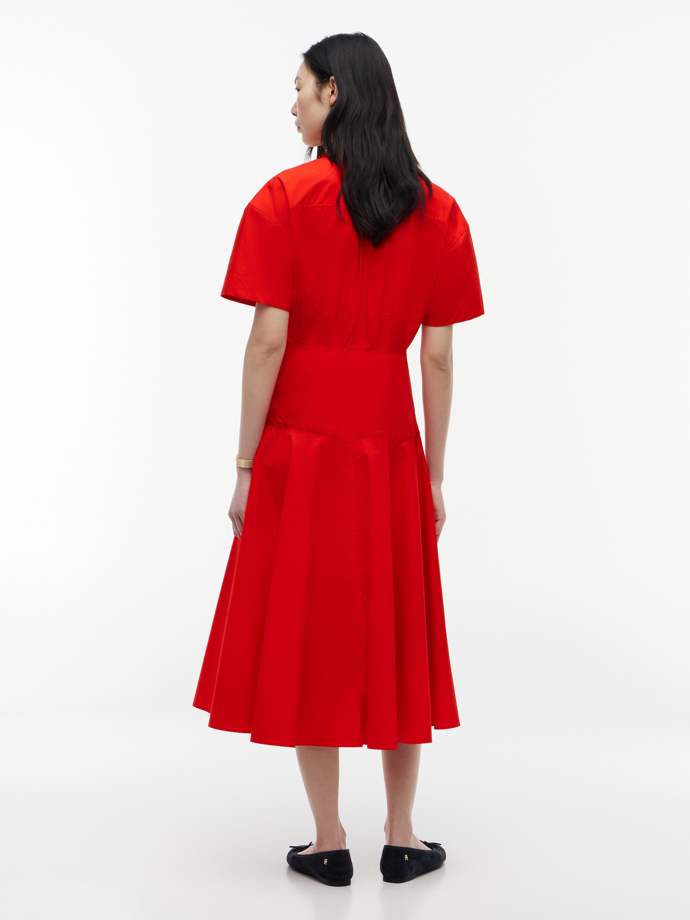 Tommy Hilfiger Blusenkleid POPLIN FLRE SS MIDI SHRT DRS Baumwolle – Bild 2 von 5