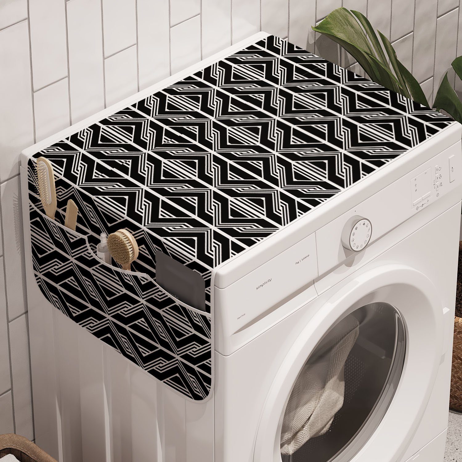 Abakuhaus Badorganizer Anti-Rutsch-Stoffabdeckung für Waschmaschine und Trockner, geometrische Rhombus Linien und Zigzags