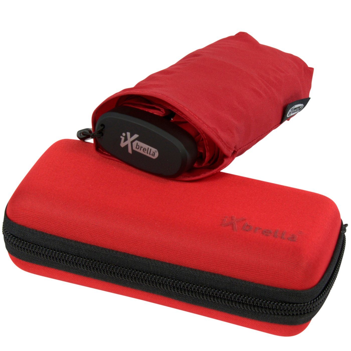 iX-brella Taschenregenschirm Ultra Mini 15 cm winziger Schirm im Handy Format, ultra-klein, mit Softcase-Etui - dark red dunkelrot