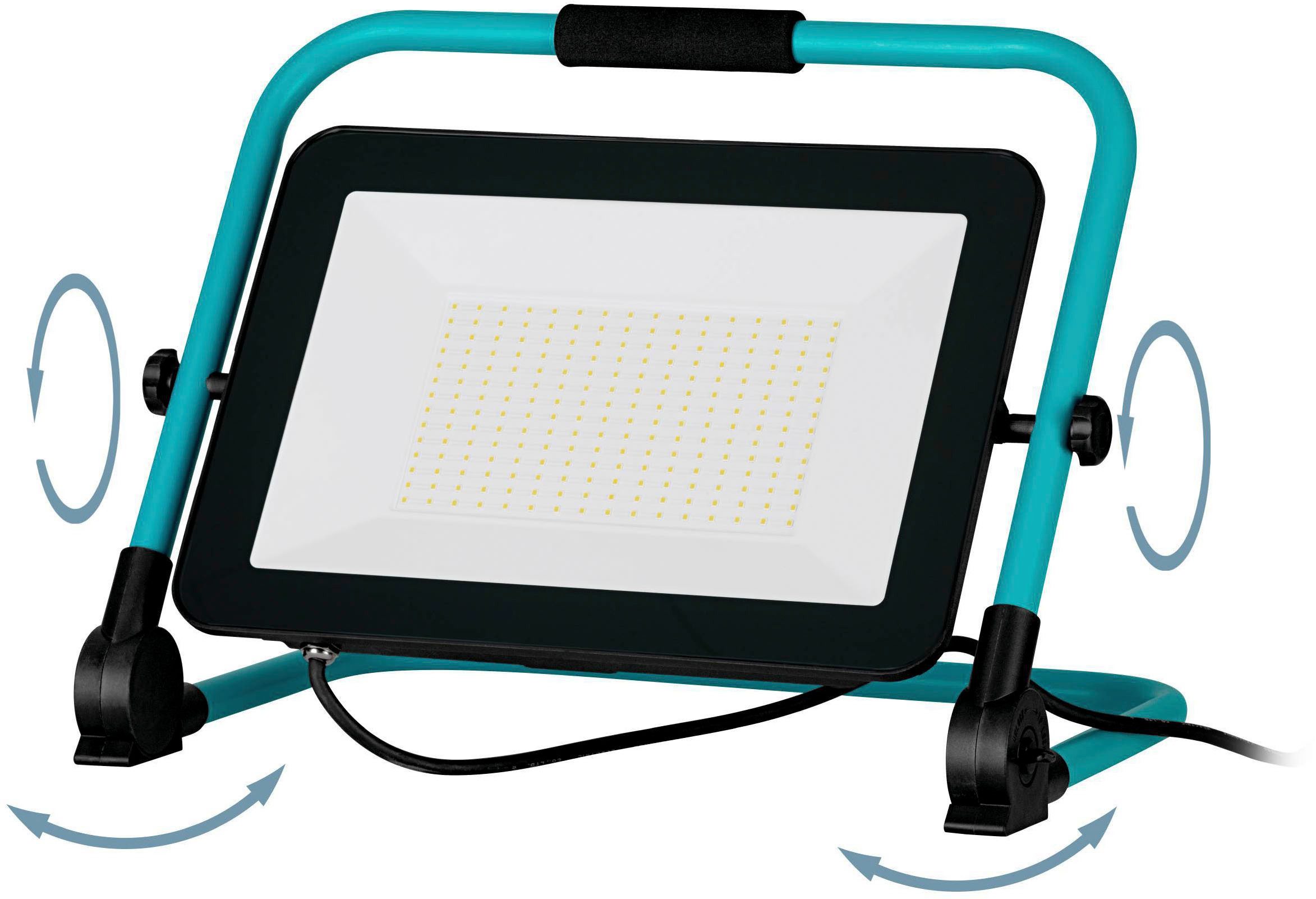 EGLO LED Wandstrahler Avelar Strahler, tragbare Arbeitsleuchte, Arbeitsscheinwerfer, IP65, LED fest integriert, Neutralweiß, Stehleuchte - L36 x B22 x H38 cm - schwarz, türkis - 150W inkl.