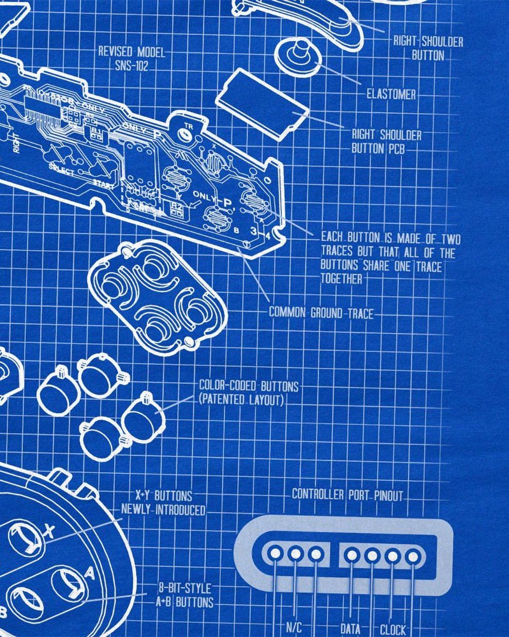 mario nes classic switch famicom Print-Shirt blau 16-Bit nintendo style3 super Herren snes T-Shirt Gamer