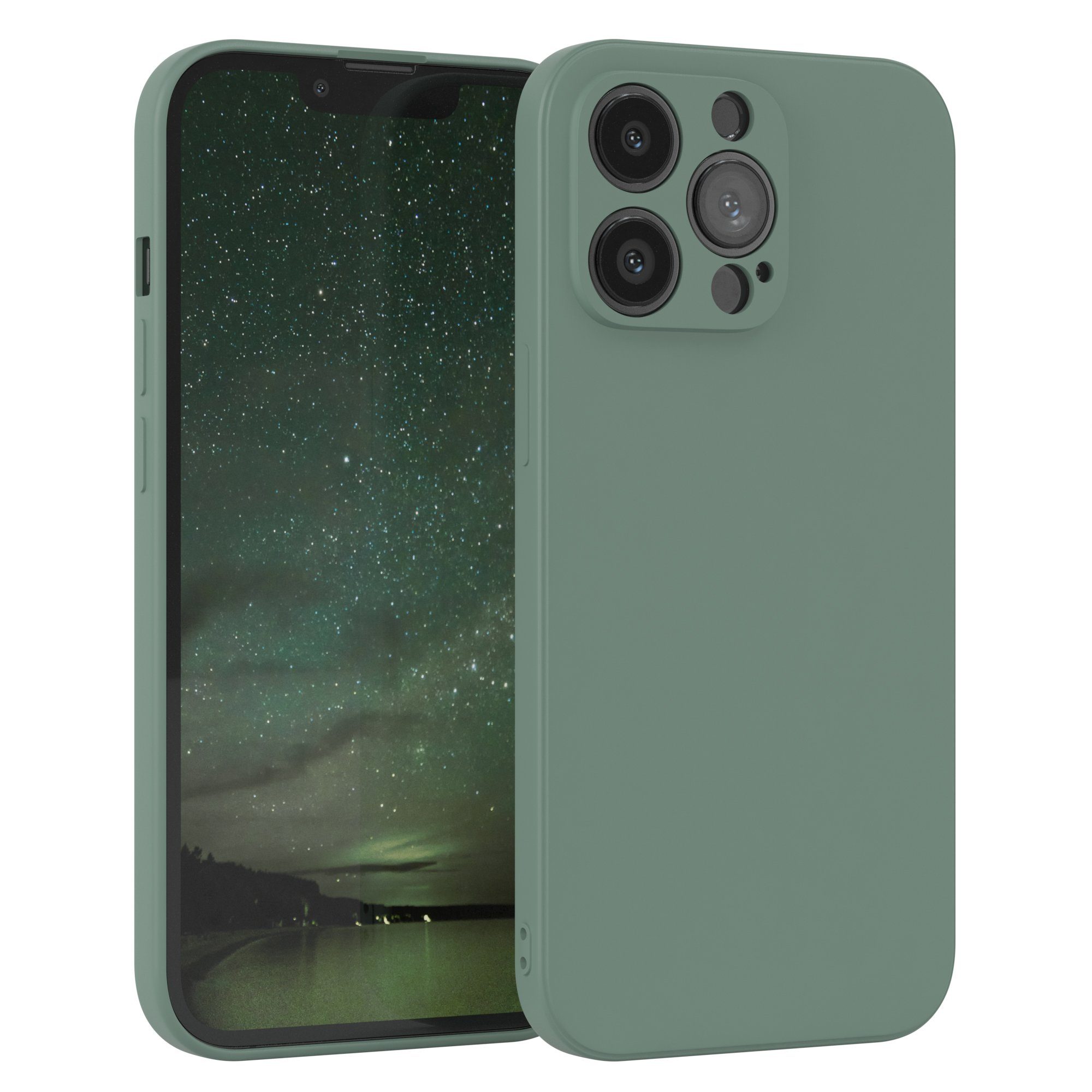 EAZY CASE Handyhülle für Apple iPhone 13 Pro Hülle Silikon 6,1 Zoll, Schutzhülle mit Kameraschutz stoßfest telefonhülle Matt Dunkelgrün