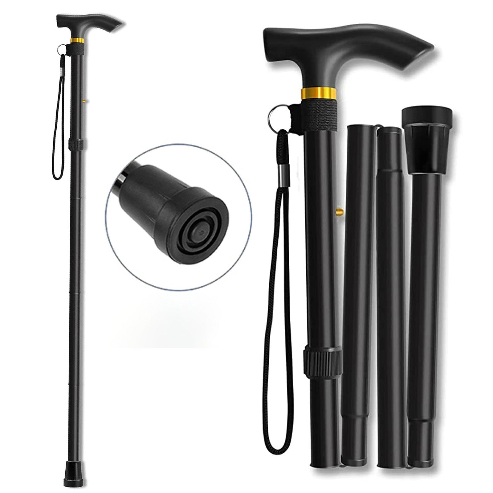 RWEUOQ Gehstock Aufstehhilfe Kluger Stock Gehhilfe für Senioren, faltbarer Gehstock, 1-tlg., aus Aluminium 5-fach höhenverstellbar von 85 - 95 cm, leicht, ergonomischer T-förmiger Griff, Gummi-Traktionsspitze