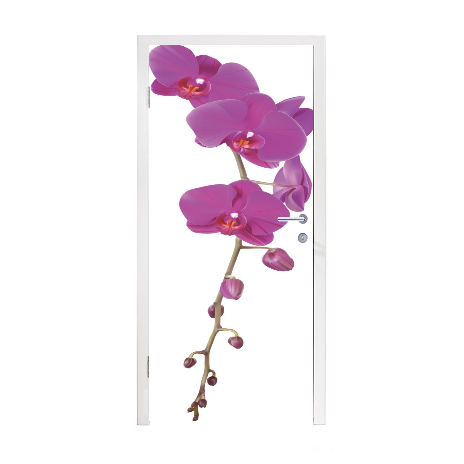 MuchoWow Türtapete Eine Vektor-Illustration von einer rosa Orchidee, Matt, bedruckt, (1 St), Fototapete für Tür, Türaufkleber, 75x205 cm