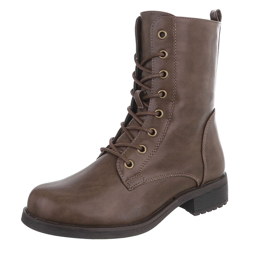 Ital-Design Damen Schnürstiefel mit hohem Schaft und Profilsohle Stiefelette (92497566) Blockabsatz Schnürstiefeletten in Hellbraun von Ital-Design