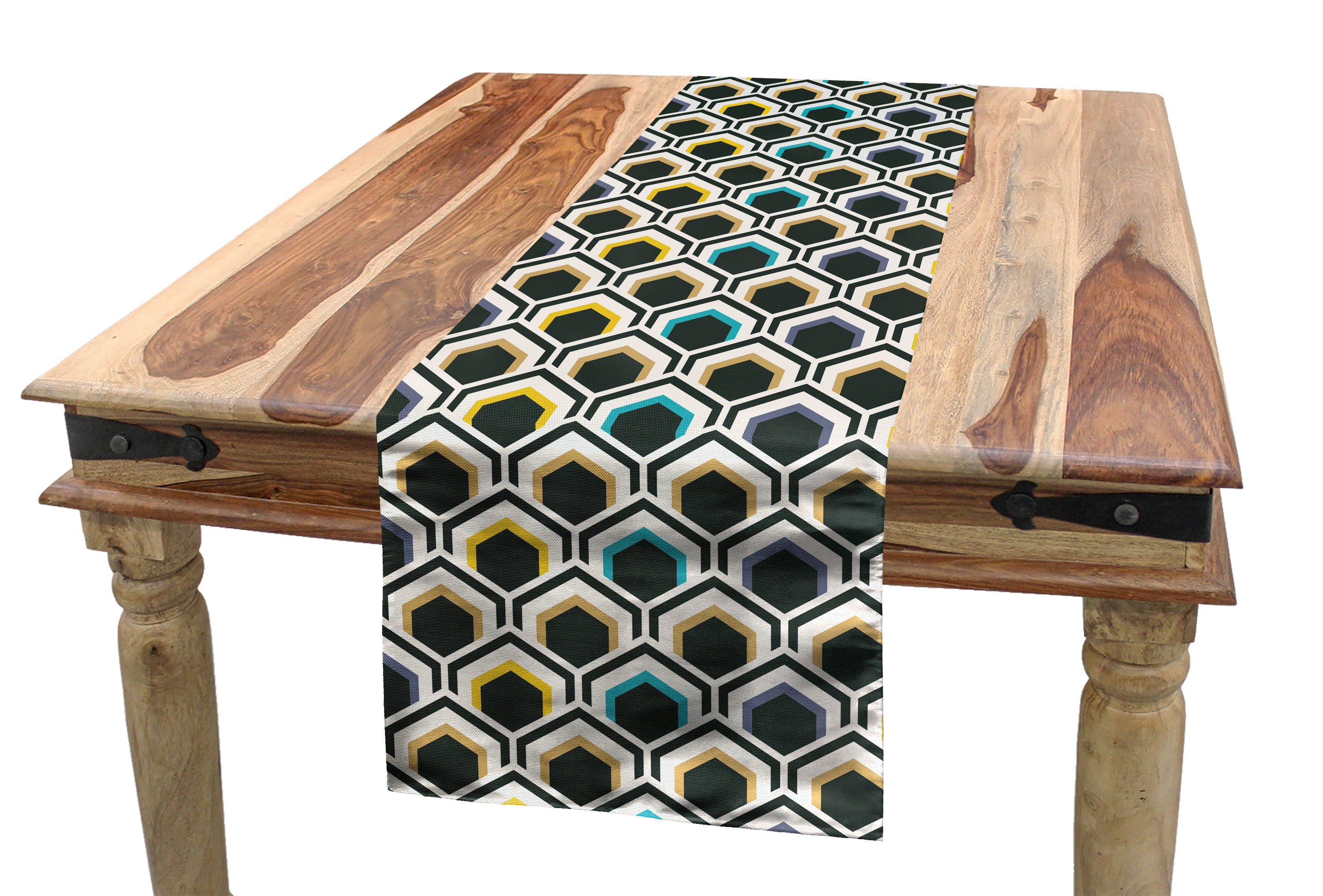 Abakuhaus Tischläufer Esszimmer Küche Rechteckiger Dekorativer Tischläufer, Geometrisch Hexagonal Overlapping