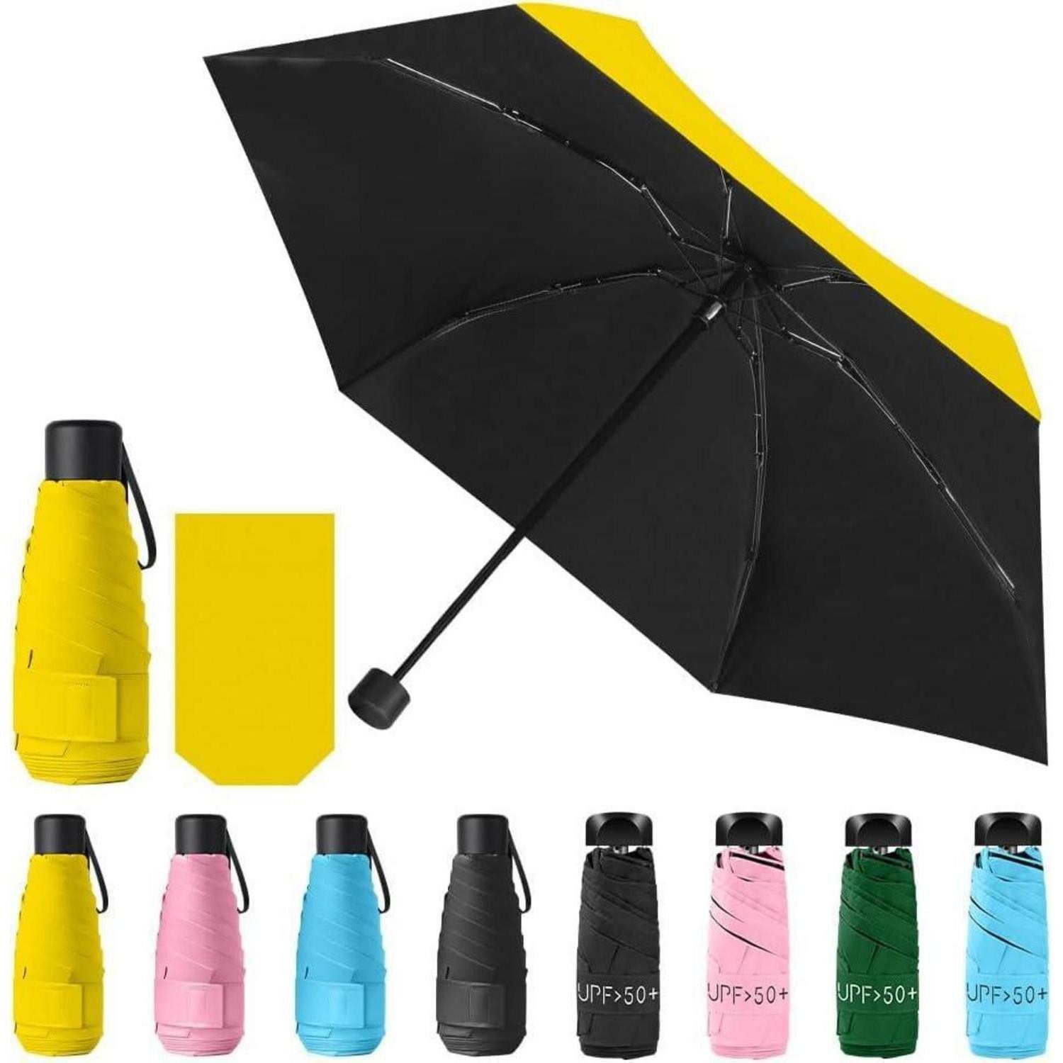 LuxusKollektion Taschenregenschirm Regenschirm Mini Taschenschirm UV Faltbar Sonnenschutz Gelb-a