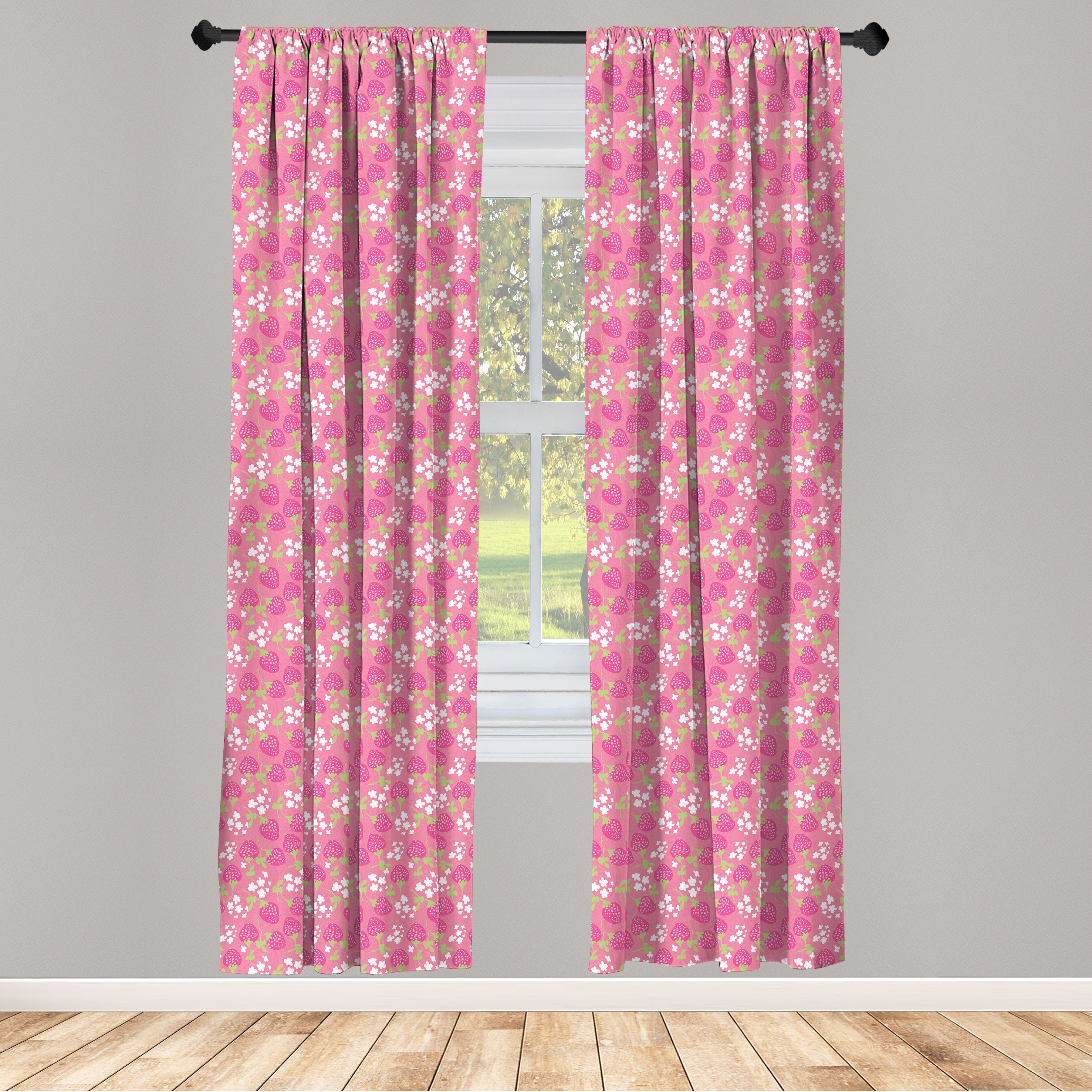 Gardine Vorhang für Wohnzimmer Schlafzimmer Dekor, Abakuhaus, Microfaser, Erdbeeren Fruchtige Beeren Blumen