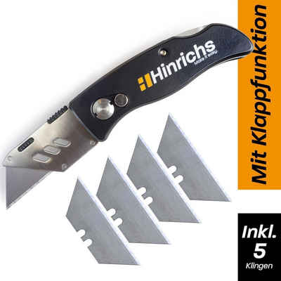 Hinrichs Teppichmesser Klappbares Cuttermesser, (Set, 6-tlg), mit 5 Ersatzklingen - geeignet für Tapeten, Teppiche und Karton