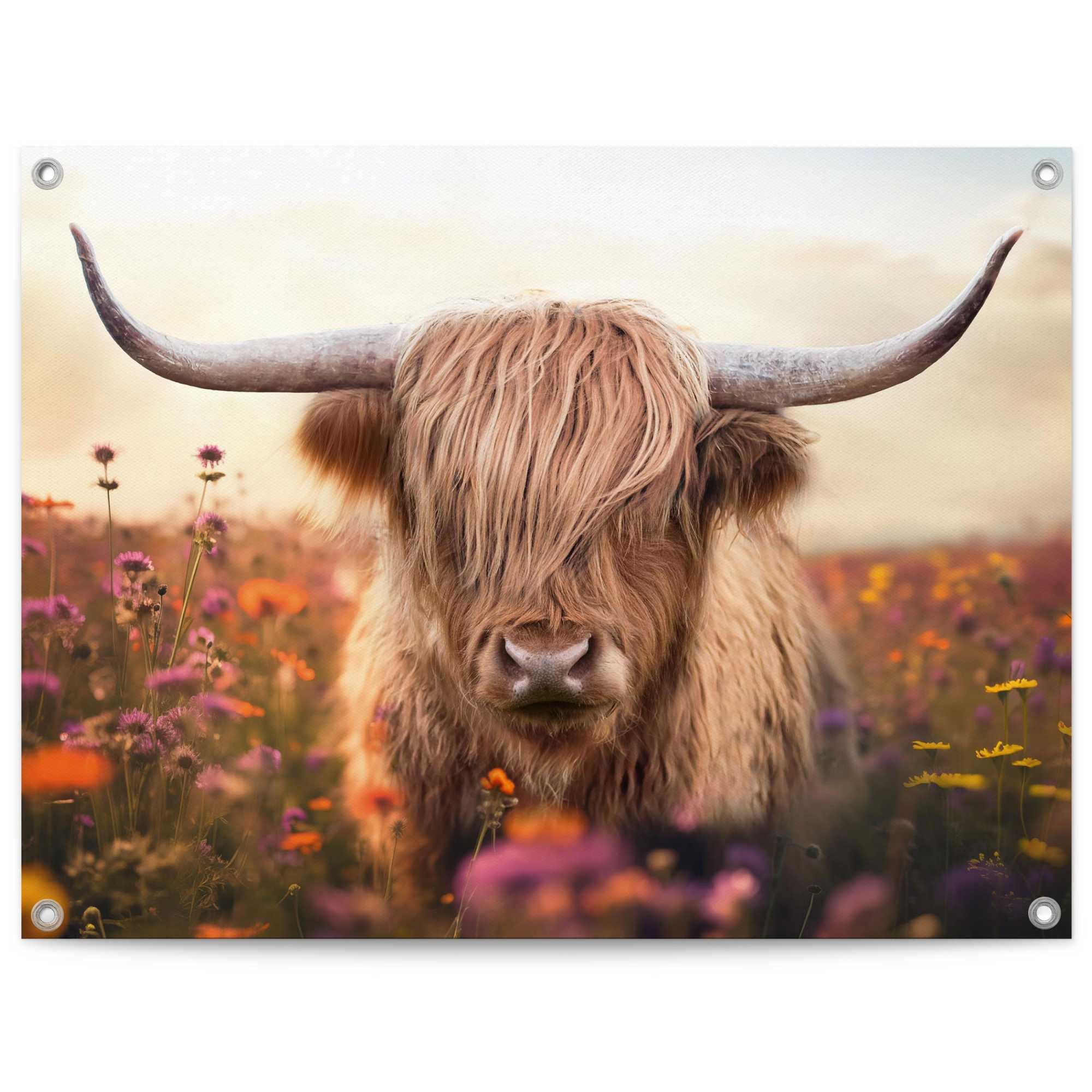 Reinders! Poster Spring Highlander, Garten - Schottischer Hochländer - Beige - Leinwand - Tiere - 80x60 cm