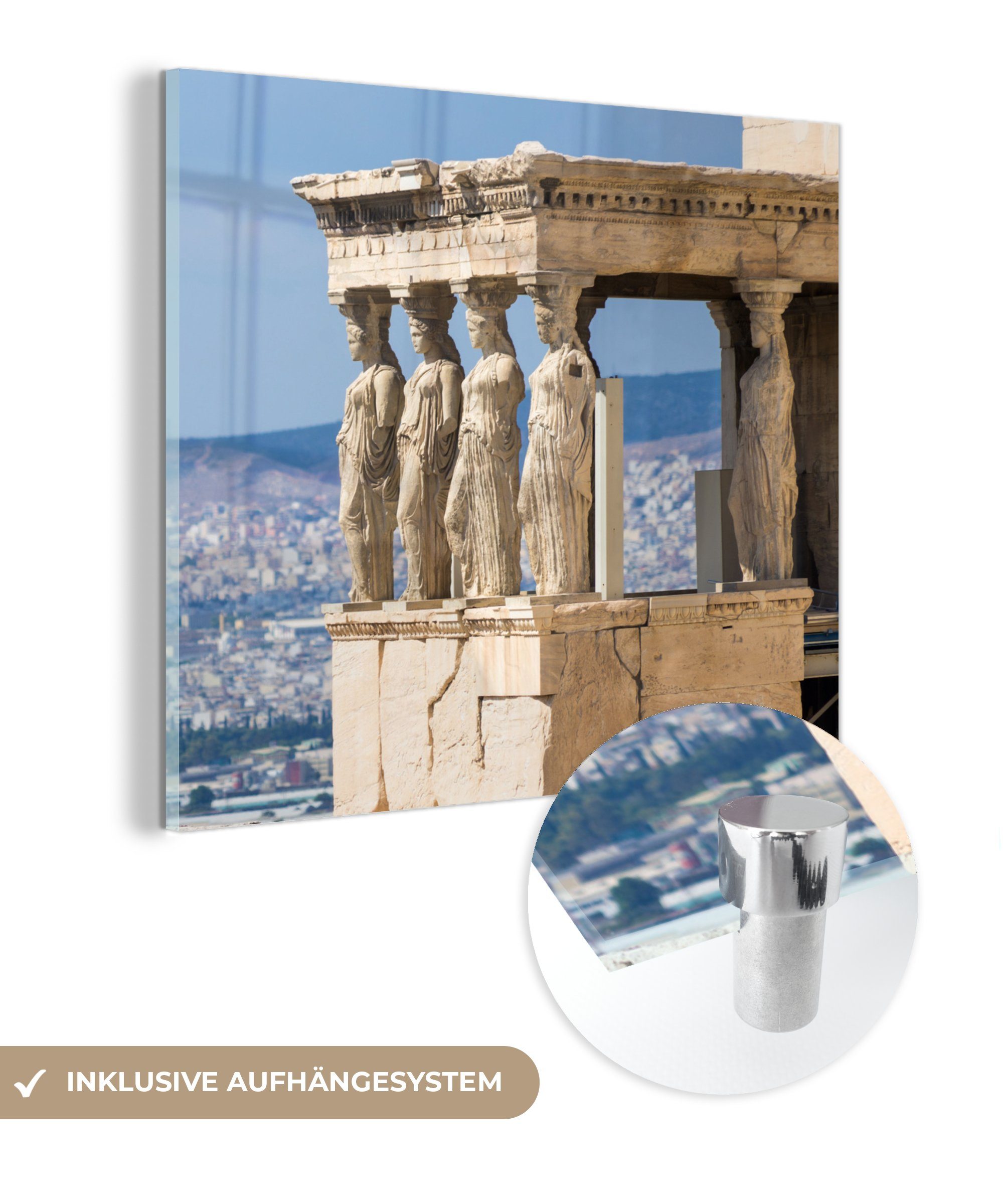 MuchoWow Acrylglasbild Athenatempel auf Glas Akropolis - Athen (1 Wandbild Wanddekoration von der Platz, auf auf Bilder - Foto St), Glasbilder - - Glas
