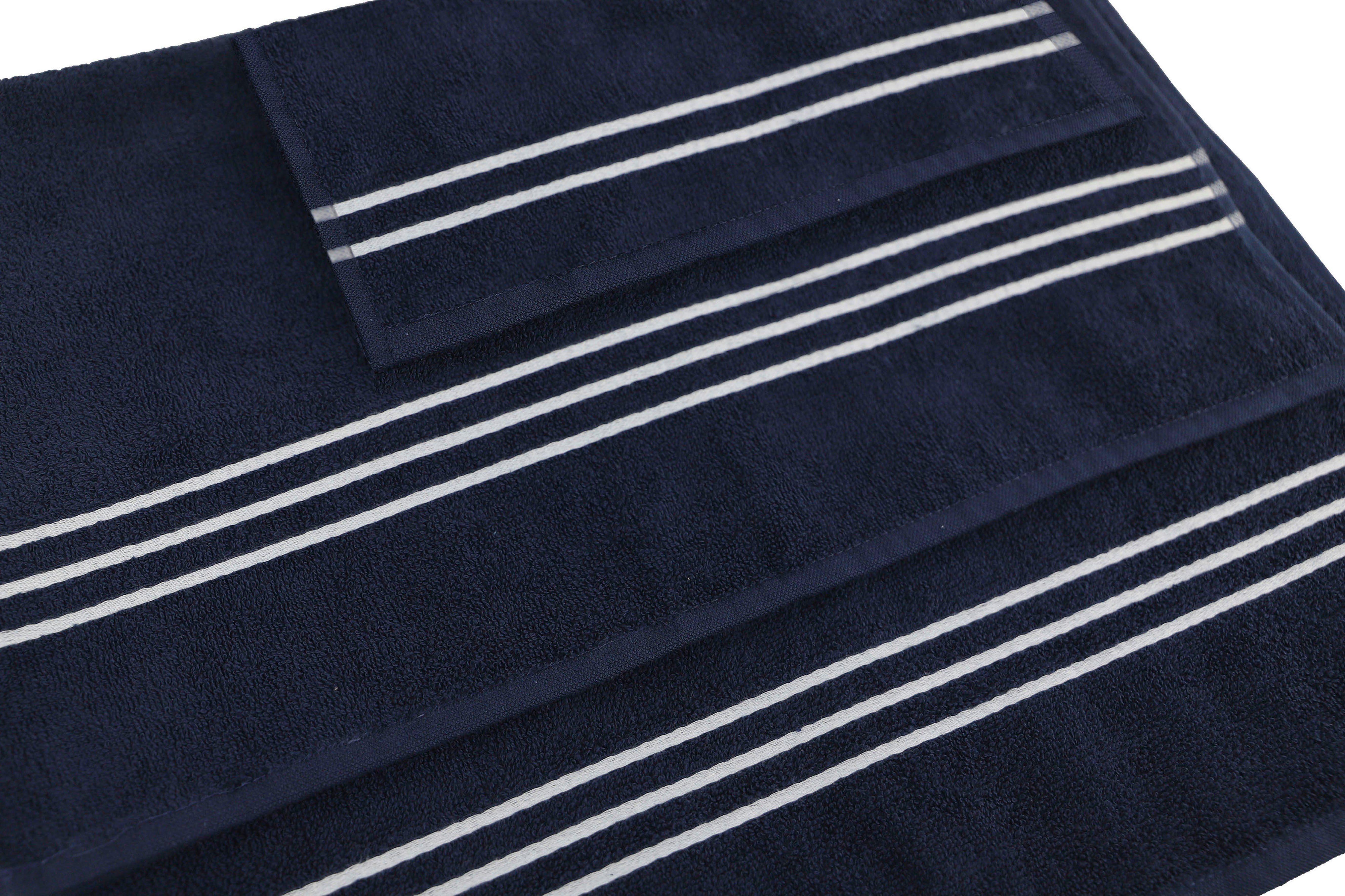 KangaROOS Handtuch (Set, mit 6-tlg), Set aus Walkfrottier, Handtuch-Set marine Streifenbordüre, Baumwolle 100% Dalia, einfarbiges