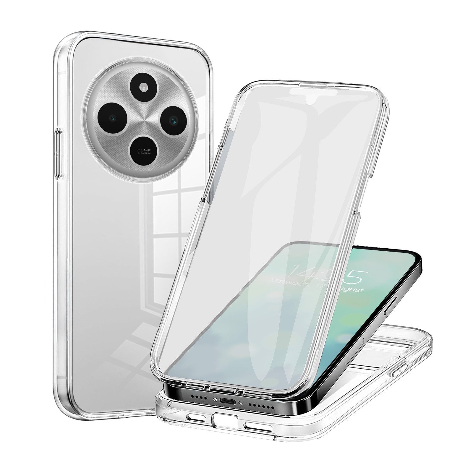 Tec-Expert Handyhülle 360 Grad Hülle für Xiaomi Redmi 14C 6.88 Zoll, 6.88", Rundum Schutz Cover Case Hülle Transparent