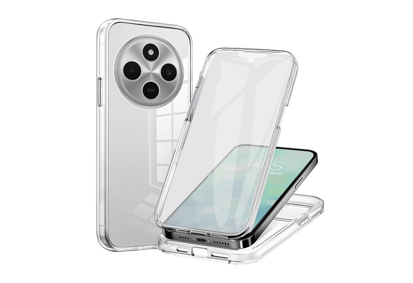 Tec-Expert Handyhülle 360 Grad Hülle für Xiaomi Redmi 14C 6.88 Zoll, 6.88", Rundum Schutz Cover Case Hülle Transparent