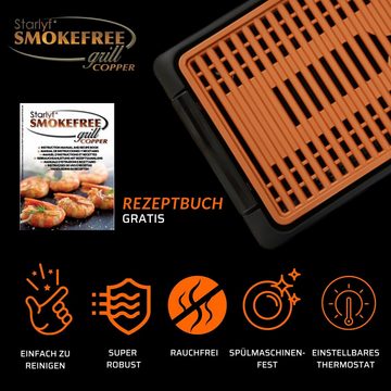 Starlyf Tischgrill Smokefree Copper Grill, 1250,00 W, abnehmbares Thermostat, Kupfer - Beschichtung, spülmaschinenfest