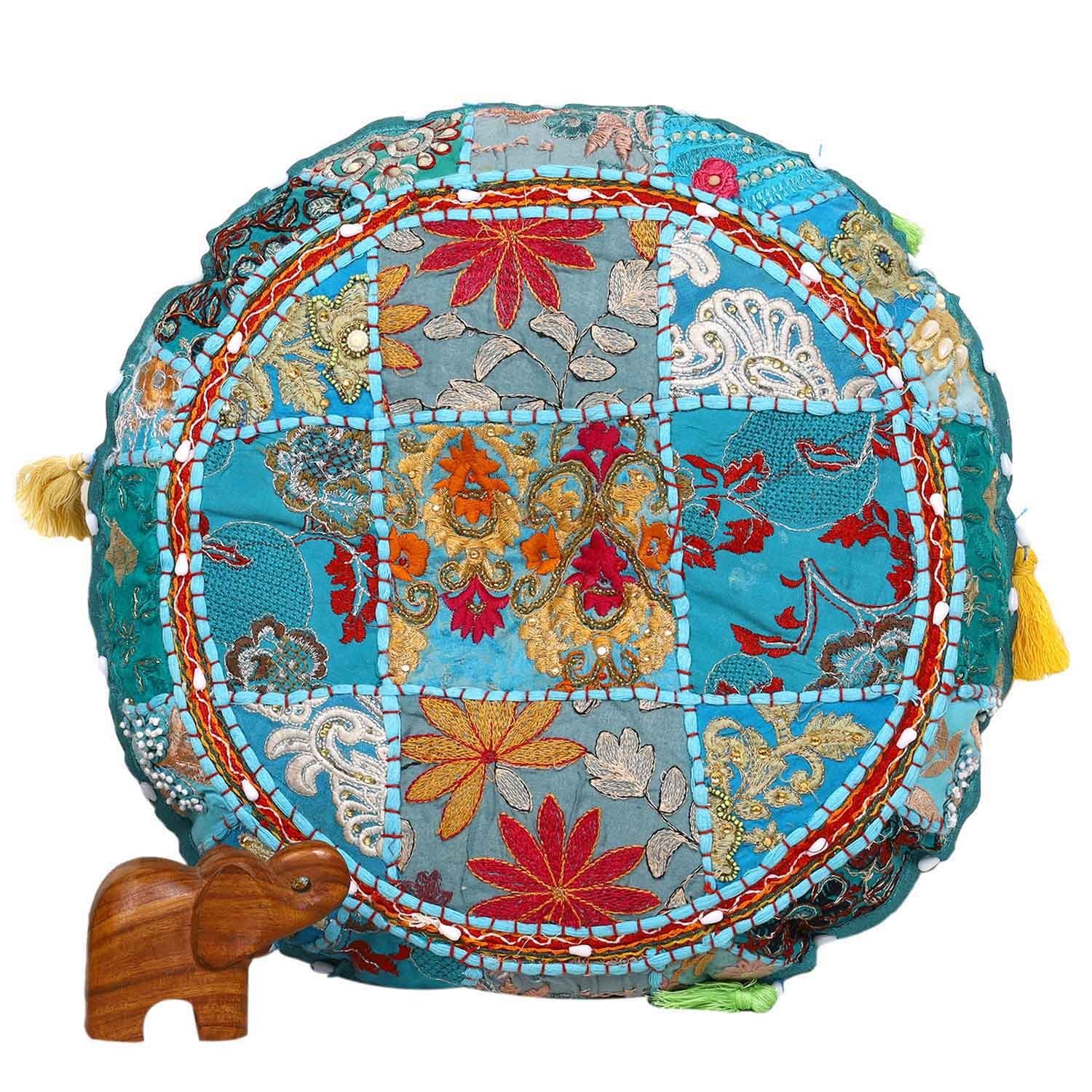 Casa Moro Bodenkissen Patchwork Yogakissen Lali Ø 40cm x Höhe 10cm rund mit Füllung, Indisches Sitzkissen orientalisches Stil Boho Bodenkissen. € 24,90