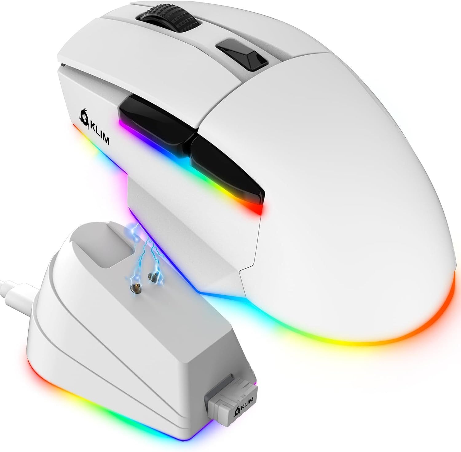 KLIM Blaze X Gaming-Maus (Bluetooth, kabellos mit Ladestation und RGB Beleuchtung)