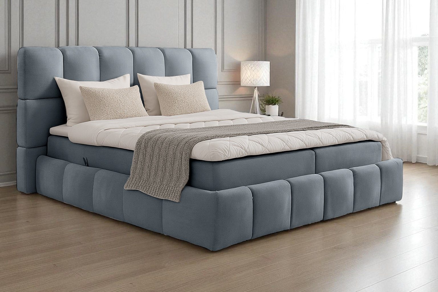 KS Home Concept Polsterbett mit Taschen Matratze H4 und Topper - Zwei Bettkasten 160x200 cm (Boxspringbett + Matratze + Topper), Bett mit zwei seitlich zu öffnenden Kästen