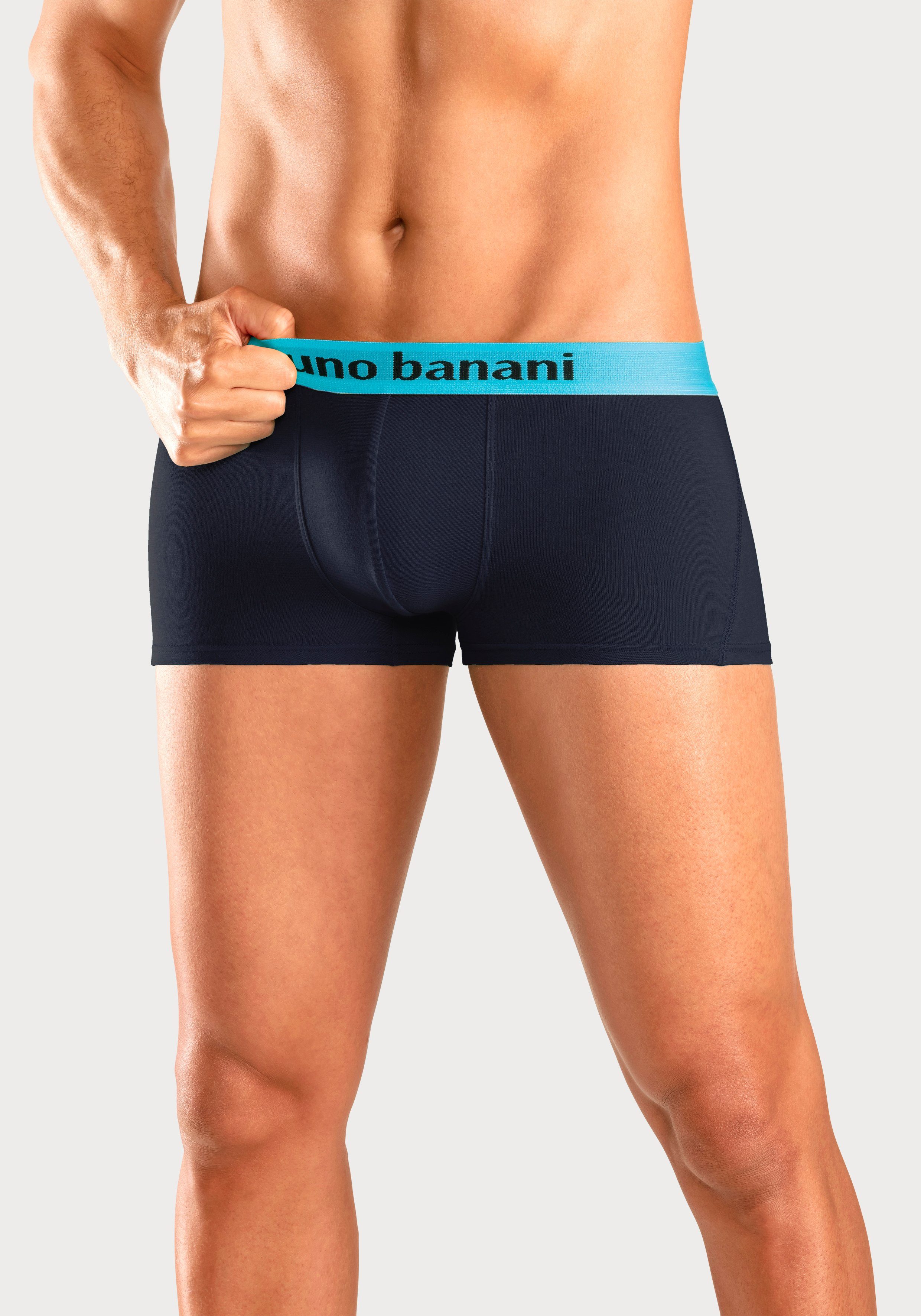Bruno Banani Hipster-Form (Packung, Webbund gelb, türkis, mit in Logo Boxershorts royalblau, 4-St) navy