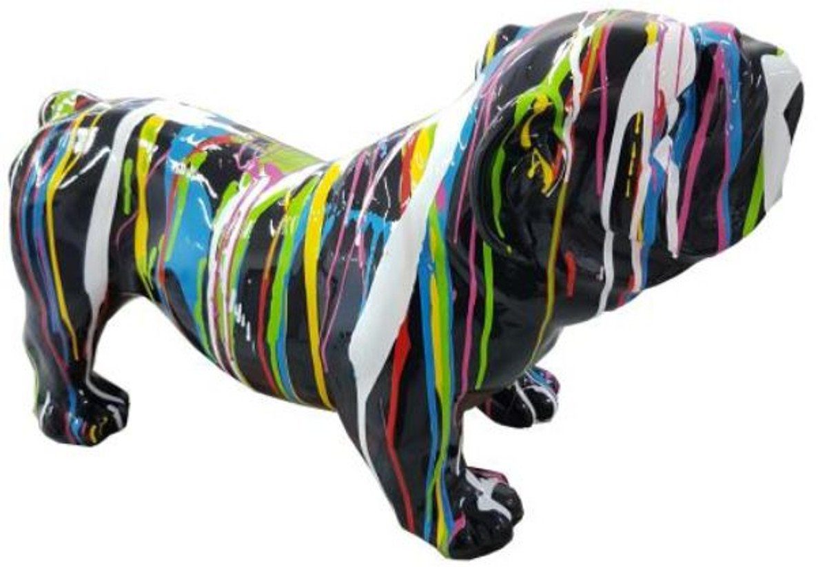 Casa Padrino Skulptur Designer Dekofigur Hund Bulldogge Schwarz / Mehrfarbig 55 x H. 32 cm - Wetterbeständige Deko Skulptur - Wohnzimmer Deko - Garten Deko - Designer Deko Tierfigur