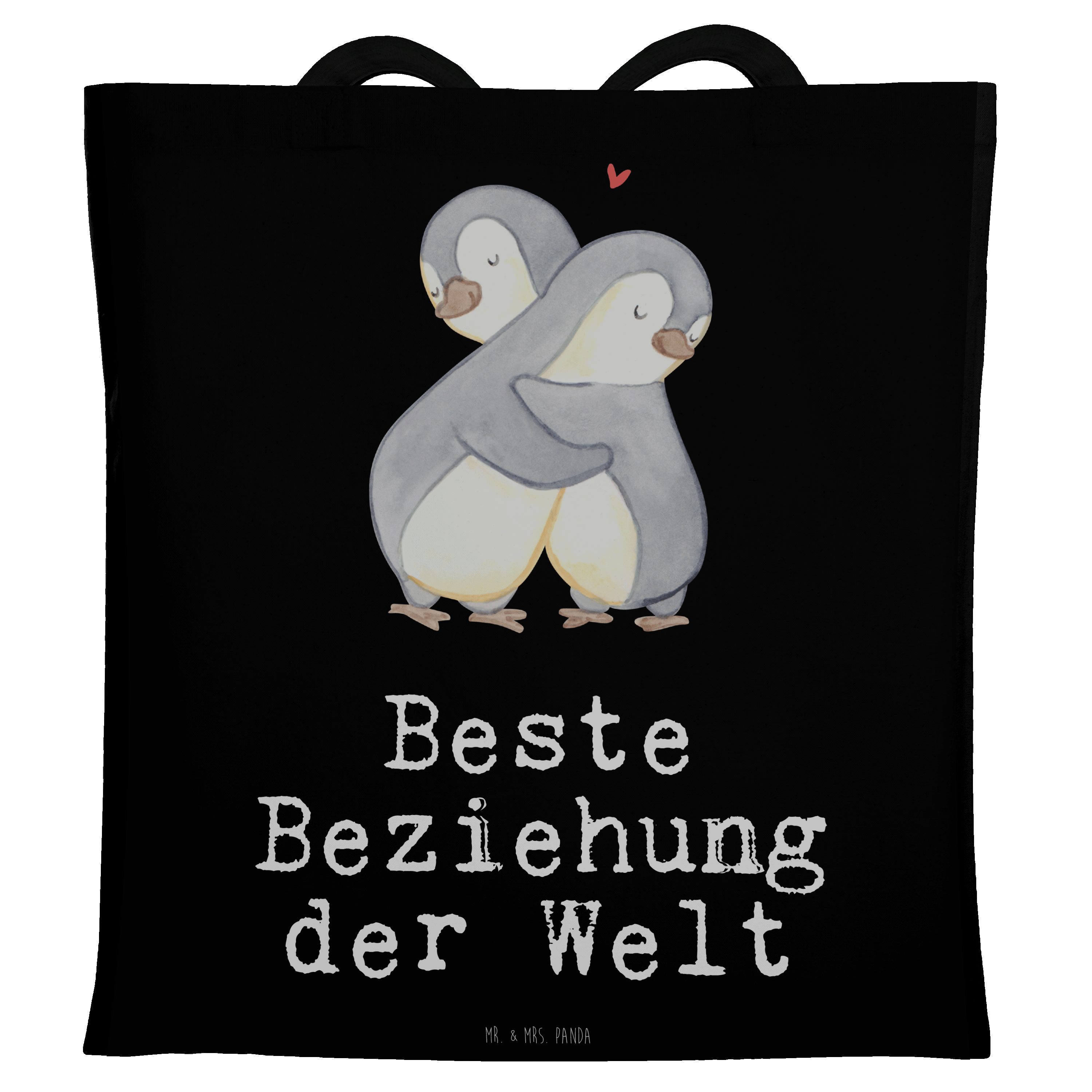 Mr. & Mrs. Panda Tragetasche Pinguin Beste Beziehung der Welt - Schwarz - Geschenk, Stoffbeutel, L (1-tlg)