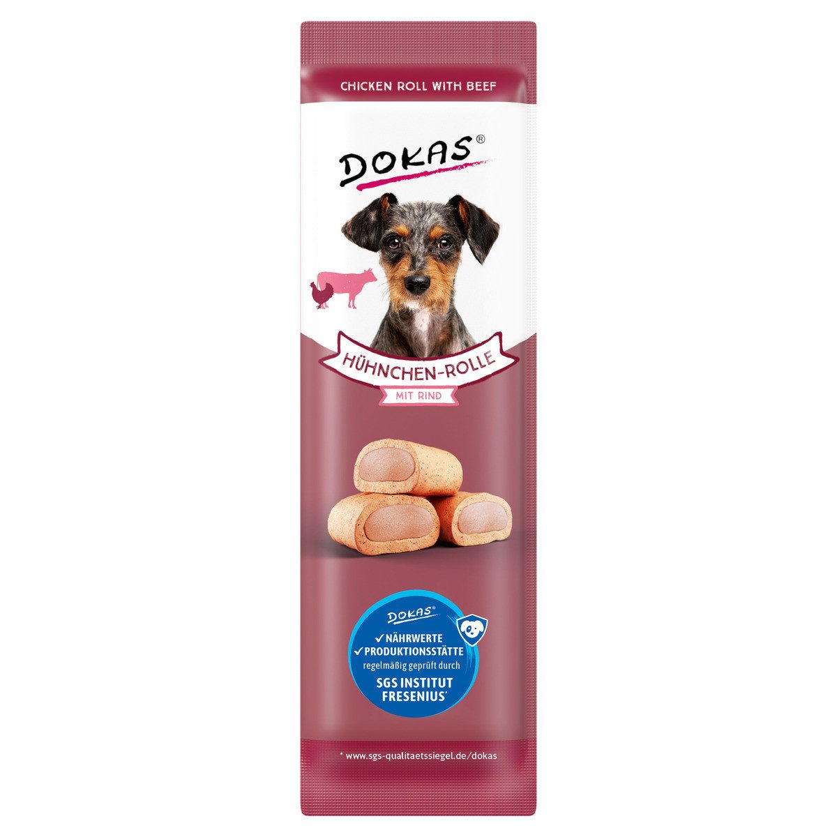Dokas Hühnchen-Rolle mit Rind 10 g, Snack für: Hund von Dokas