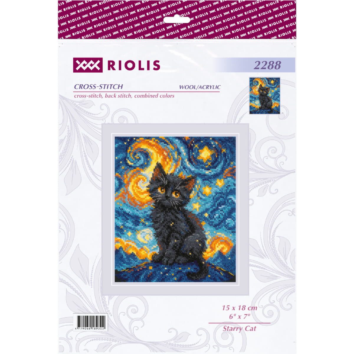 Riolis Kreativset Riolis Kreuzstich Stickpackung "Starry Cat", Zählmuster, 15x18cm, (embroidery kit by Marussia)